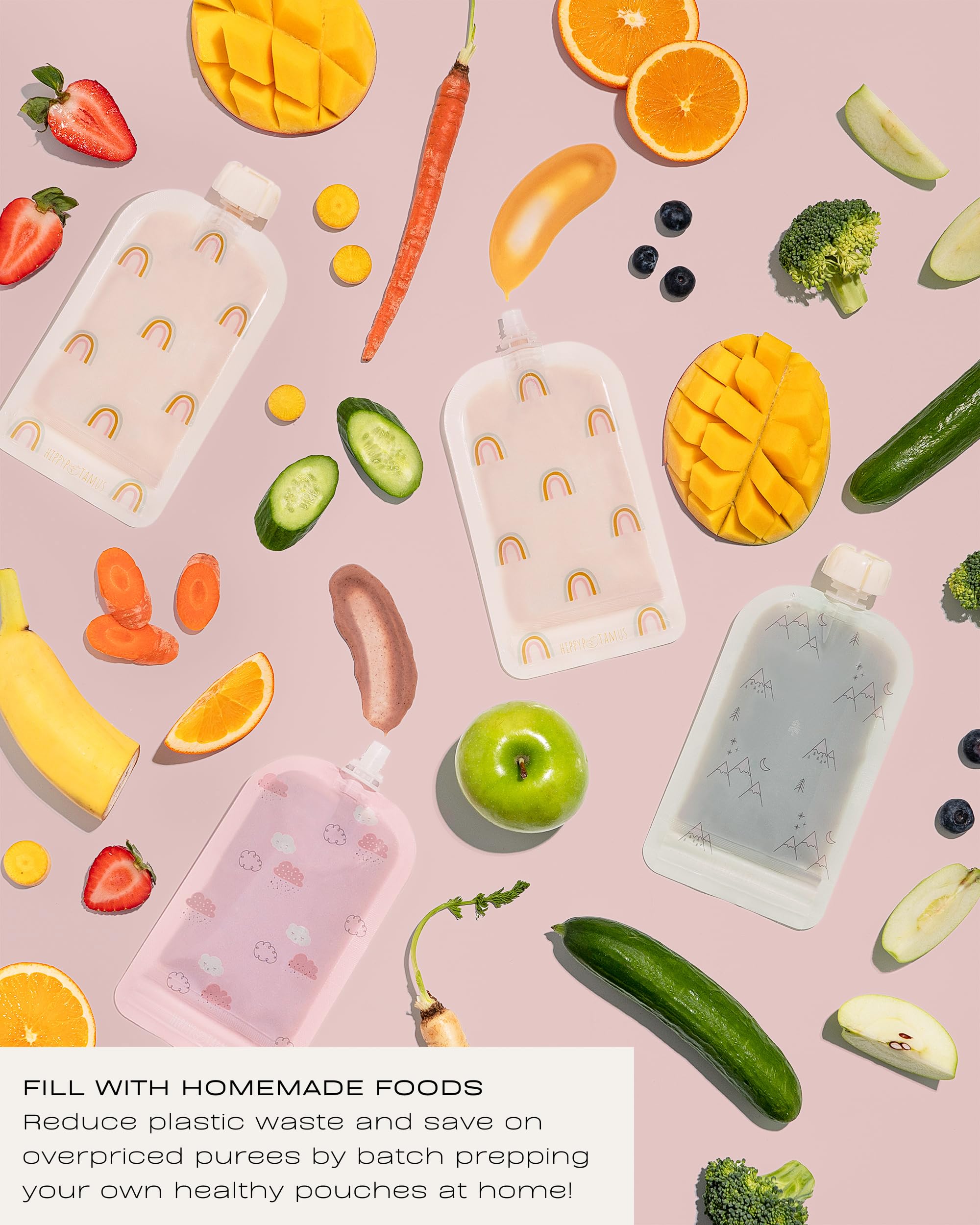 **Hippypotamus Reusable Baby Food Pouches - BPA-Free, Dishwasher & Freezer Safe - 12 Pack (Rainbows) - Ideal for Applesauce, Yogurt & Homemade Baby Puree - Perfect for On-the-Go Feeding, Daycare & Travel**