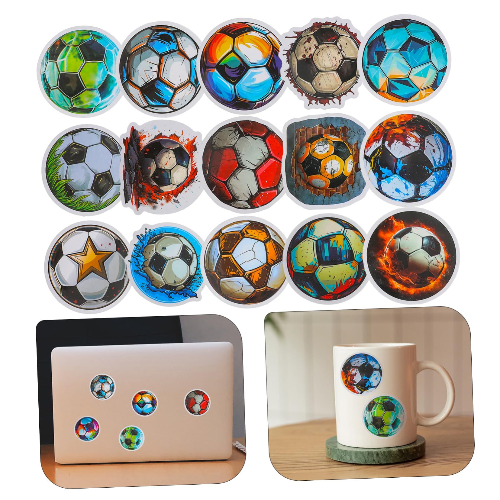 BIUDECO 50pcs Soccer Theme Decorative Stickers - Waterproof Vinyl Wall Decals for Windows, Doors, Glass - Perfect for Kids Room, Party Decor & Sports Themed Events