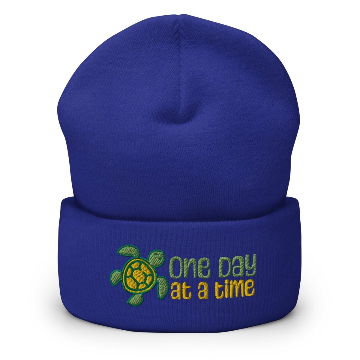 One Day at a Time Turtle Cuffed Beanie - Inspirational Sobriety Gift for Recovery Support - Perfect for AA Meetings, Sober Living & Daily Encouragement