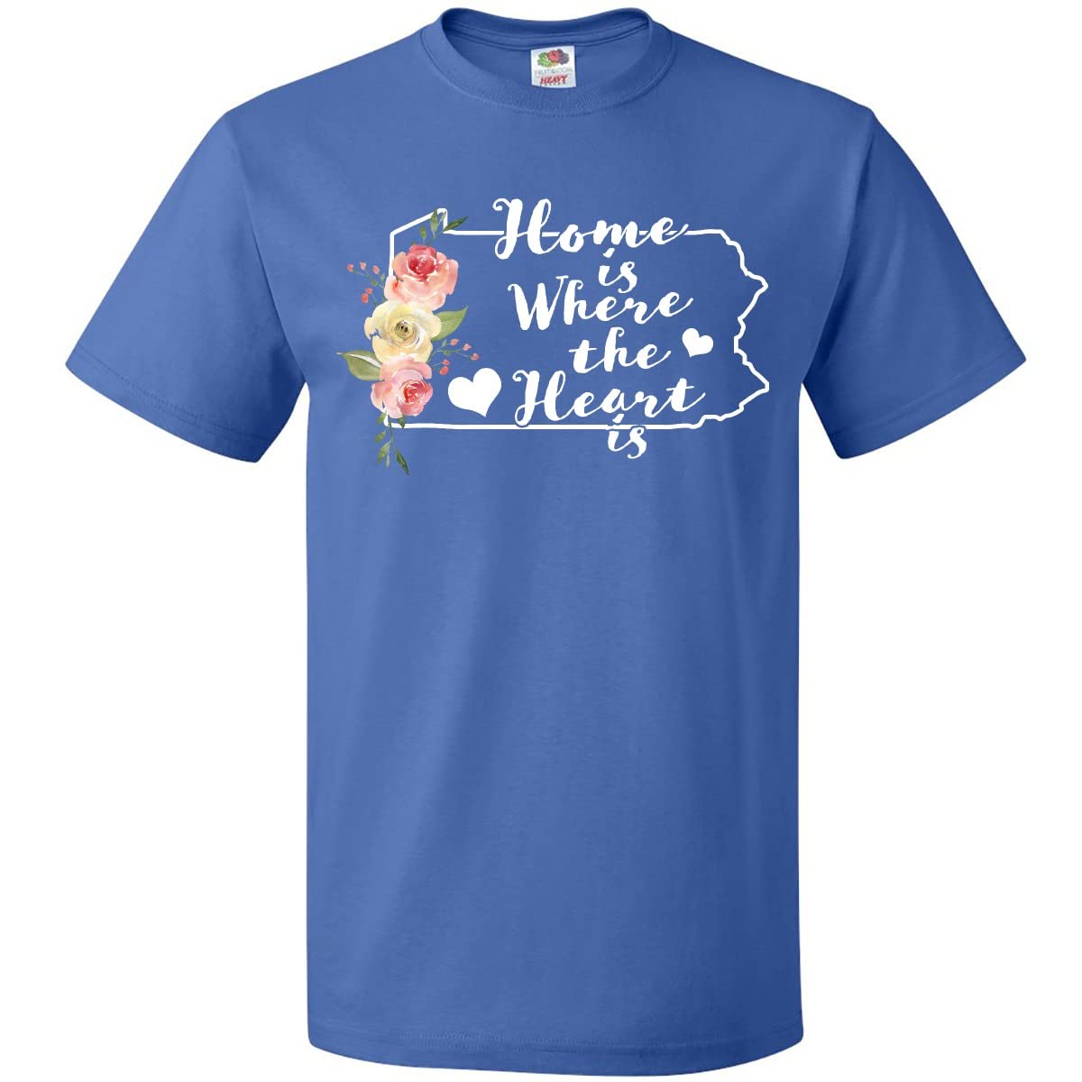 Inktastic Pennsylvania Home is Where The Heart is Watercolor Graphic T-Shirt - Soft Cotton Tee for Casual Wear, Travel & Family Outings