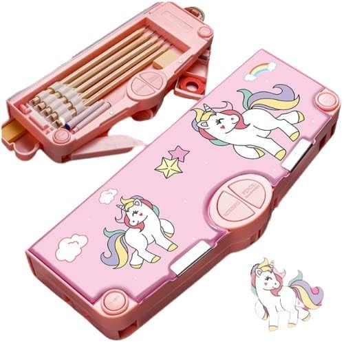 Unicorn Magnetic Pencil Box for Kids - Space Themed School Supplies Organizer with Buttons & Accessories - Perfect for Classroom, Homework & Travel Use
