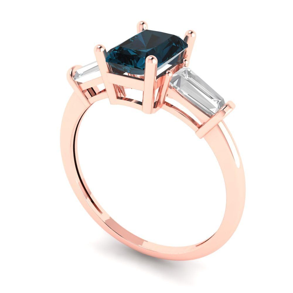 2.0 Carat Emerald Cut Natural London Blue Topaz 3-Stone Engagement Ring in 18K Rose Gold - Perfect for Bridal, Promise & Anniversary Gifts (Ideal for Proposals, Weddings & Special Occasions)