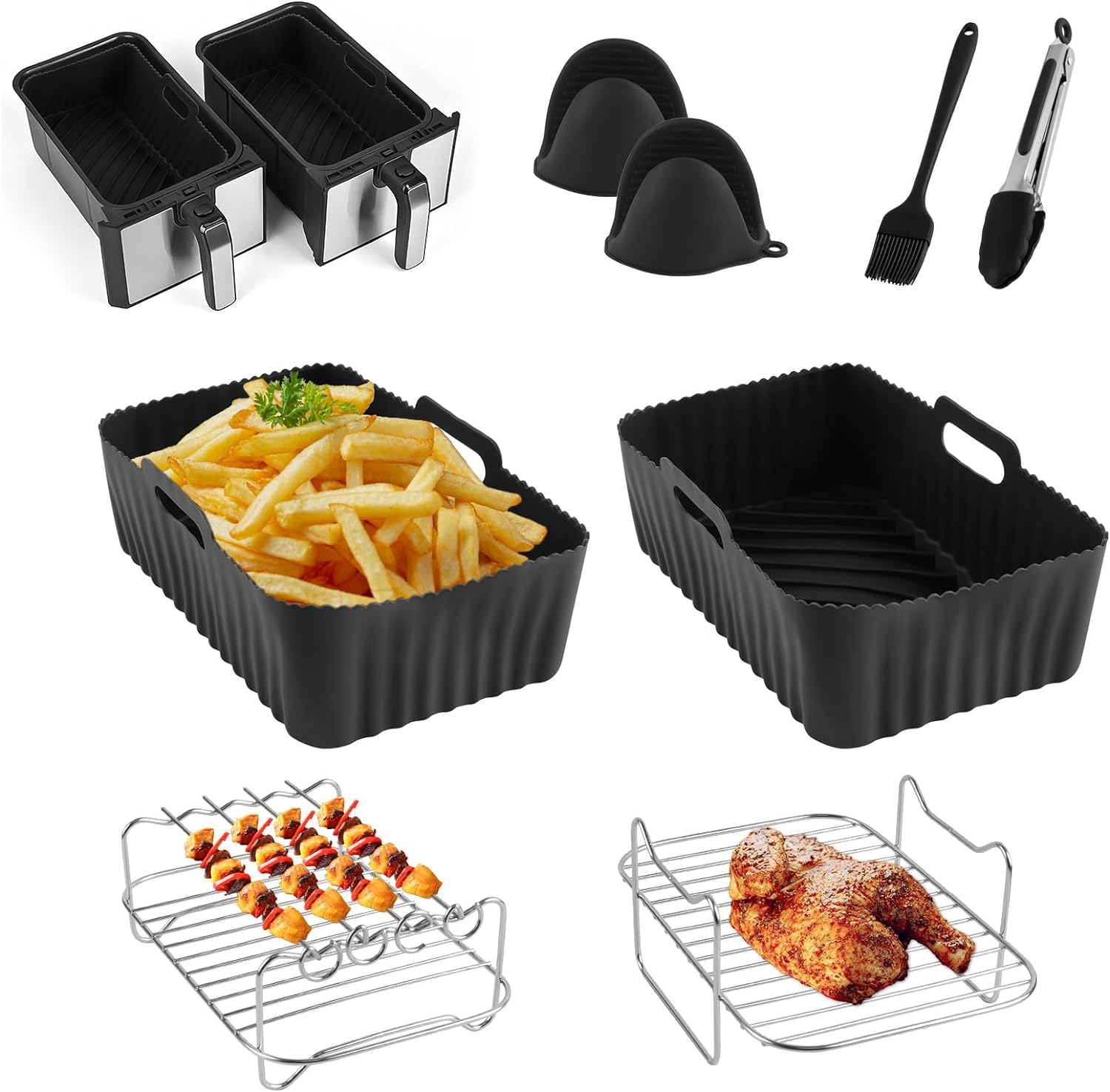Ninja Air Fryer Accessory Kit - BPA Free, Dishwasher Safe Accessories Set for Ninja AF400EU & AF300EU - Perfect for Healthy Cooking, Meal Prep & Family Dinners (Black)