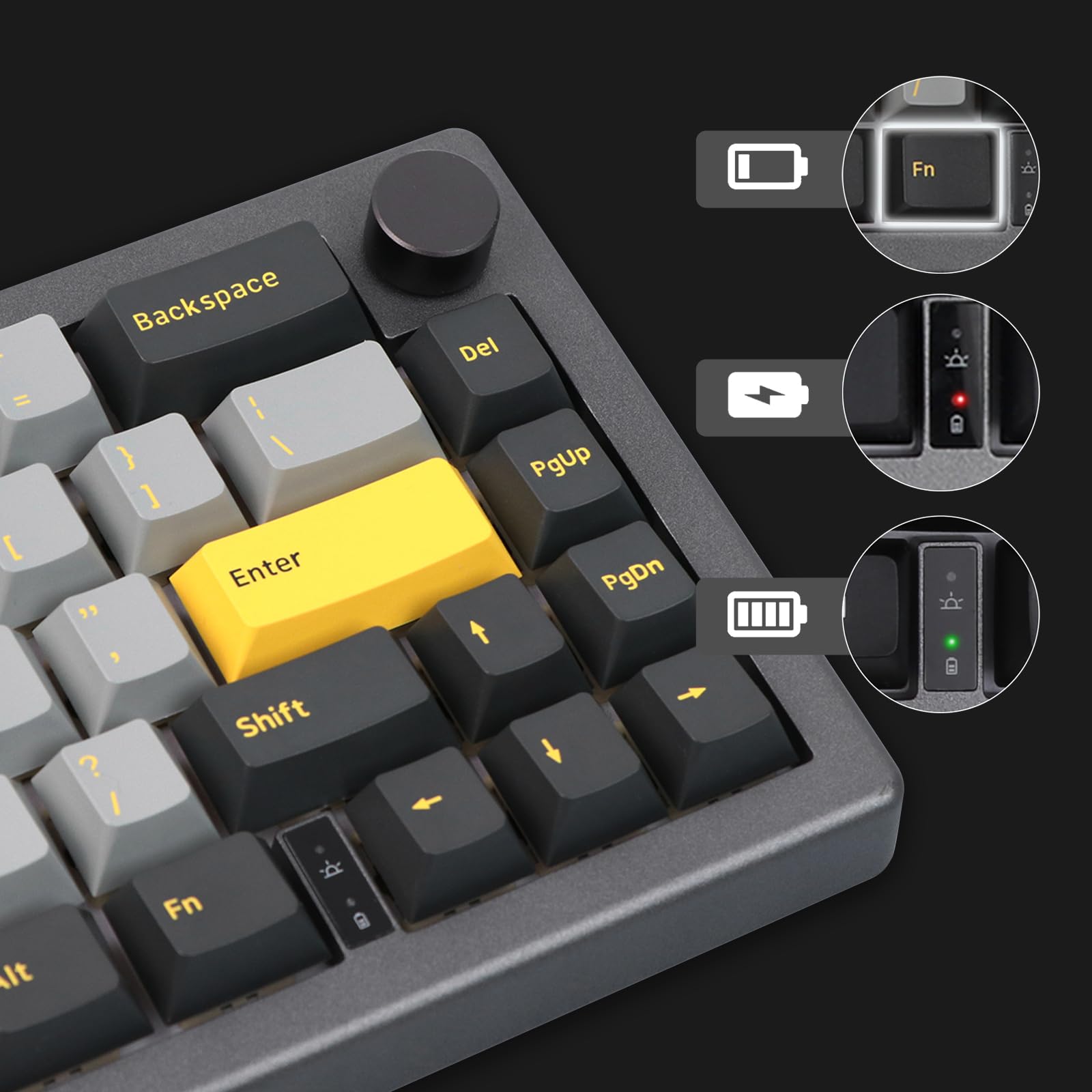 EPOMAKER EK68 65% Wireless Mechanical Gaming Keyboard - Hot Swappable Gasket Mount, Bluetooth 5.0/2.4Ghz/USB-C, Customizable Metal Knob (Black Gold, Gateron Pro Yellow Switches) - Perfect for Esports, Office Work & Typing Enthusiasts