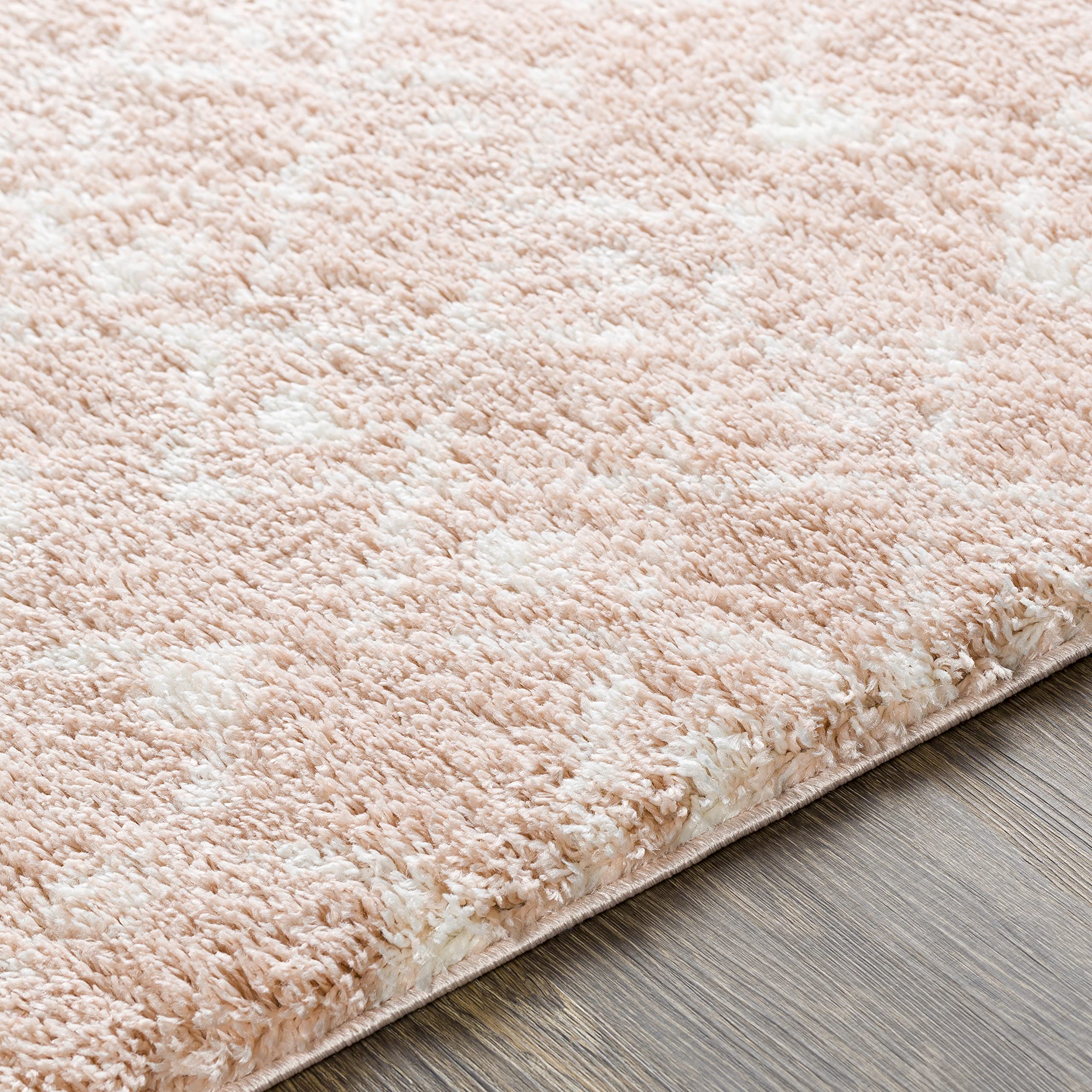 Mark&Day 5x7 Shag Area Rug - Soft Blush Pink & White Plush Carpet for Living Room, Bedroom, Kitchen - 5'3