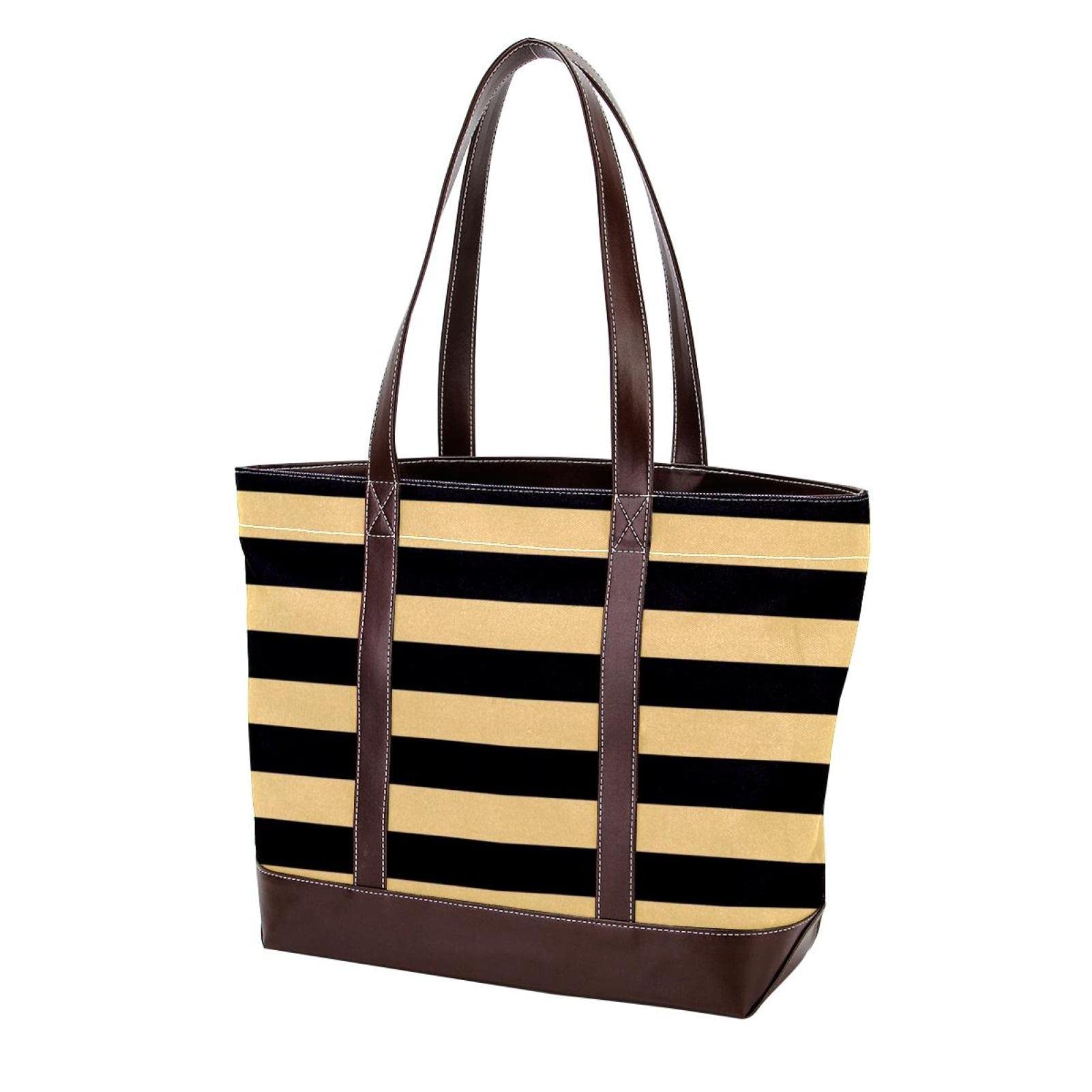 Stylish Women's Tote Bag - Waterproof Beach Bag with Zipper, Laptop Shoulder Purse in Yellow & Black Stripes | Perfect for Work, Travel, Shopping & Beach Outings