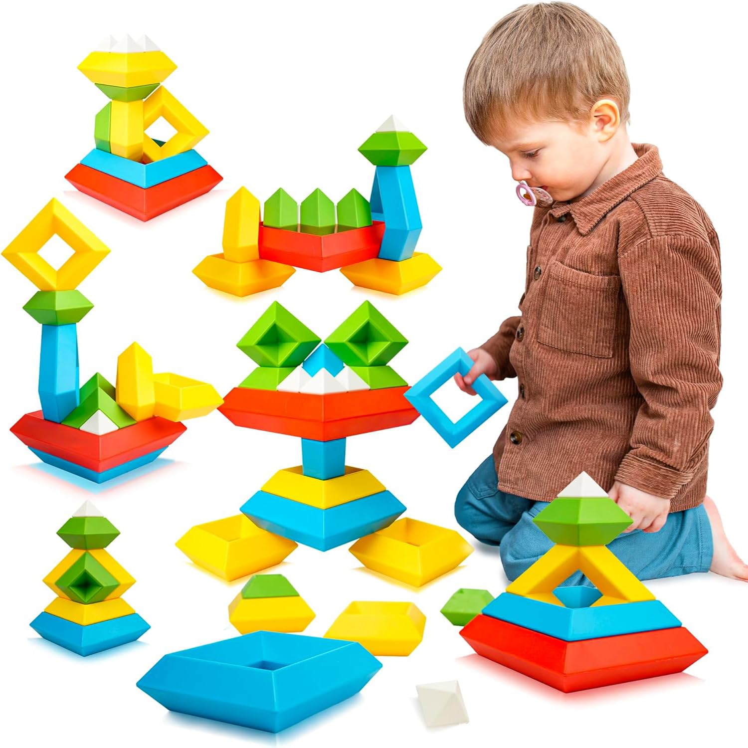 Pyramid Stacking Toys 15Pcs - 3D Puzzle Blocks for Kids 4+ | Preschool Learning & Montessori Play
