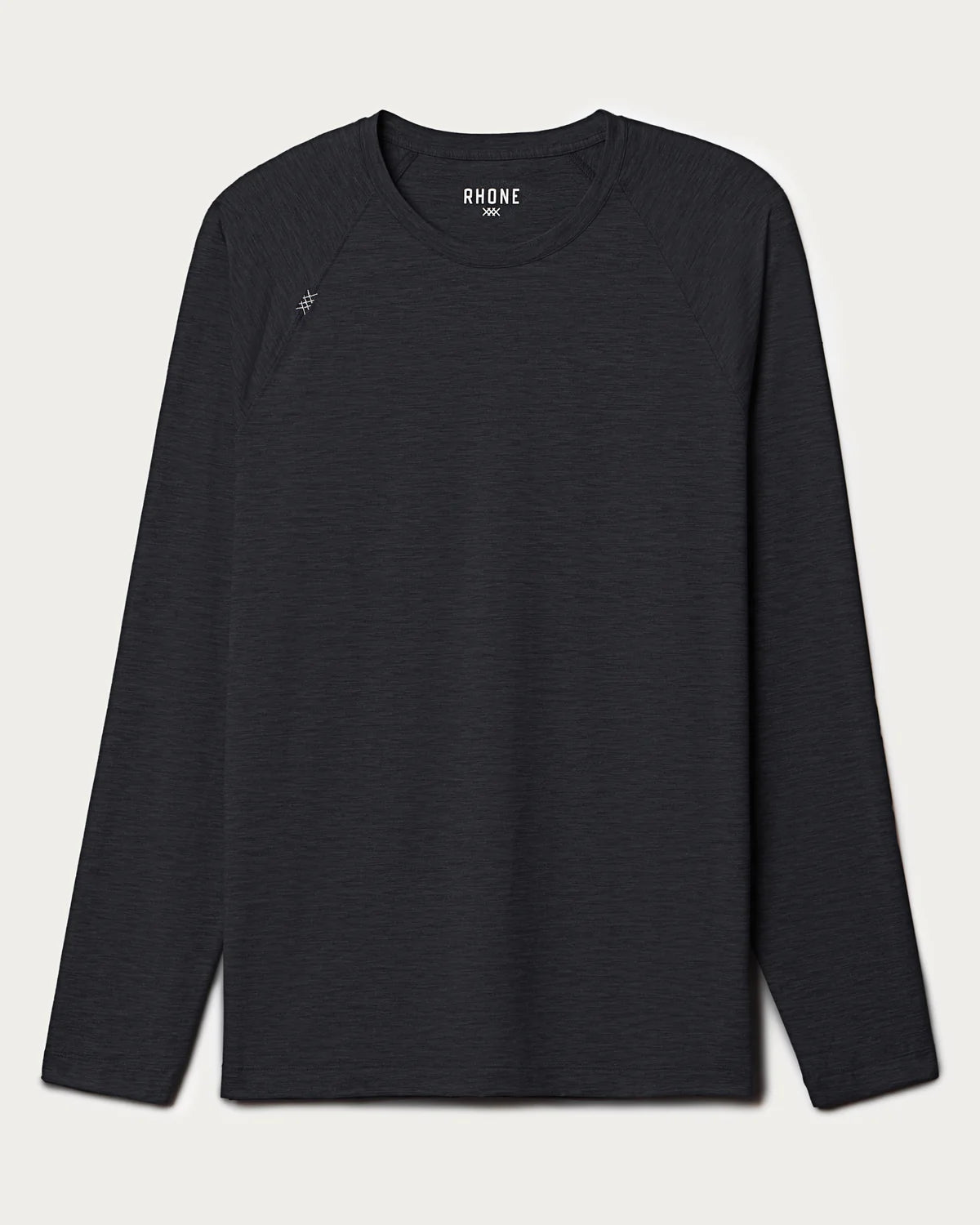 Rhone Men's Reign Long Sleeve Trim Fit Performance T-Shirt - Moisture Wicking, Breathable Workout Shirt for Gym & Running - Black Heather