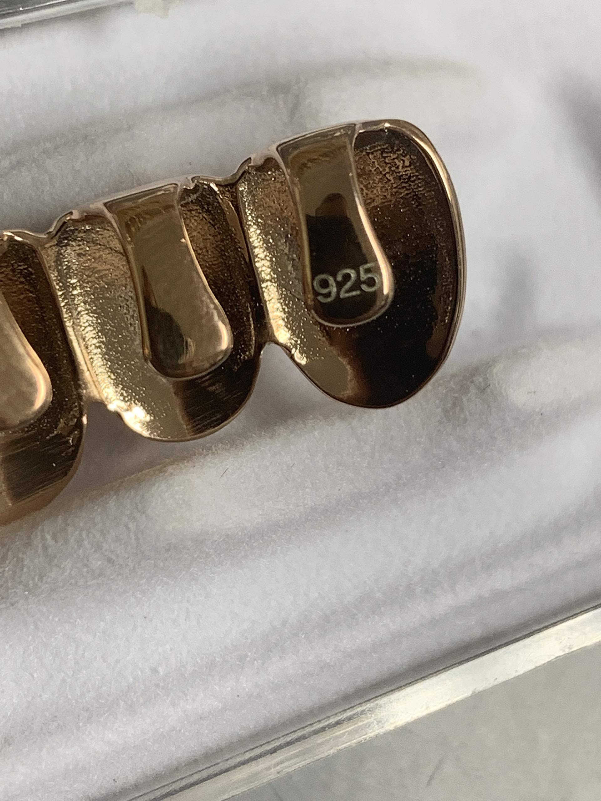 925 Sterling Silver Rose Gold Plated Custom Grillz for Teeth - Top & Bottom Solid Silver Dental Jewelry - Perfect for Hip Hop, Parties & Special Occasions