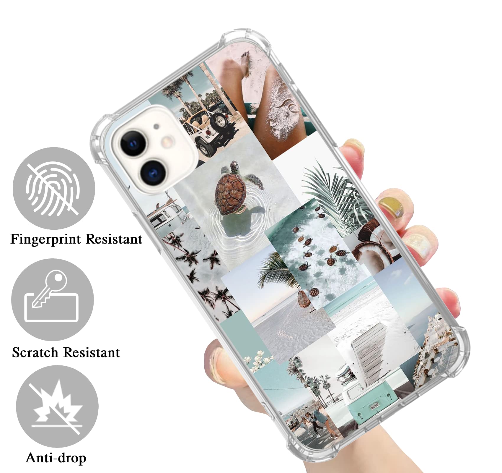 Pastel Summer Aesthetic Turtle Collage Phone Case for iPhone 11 - Cute Ocean Beach TPU Bumper Cover for Teens & Adults | Perfect for Vacation, Beach Trips & Summer Outings