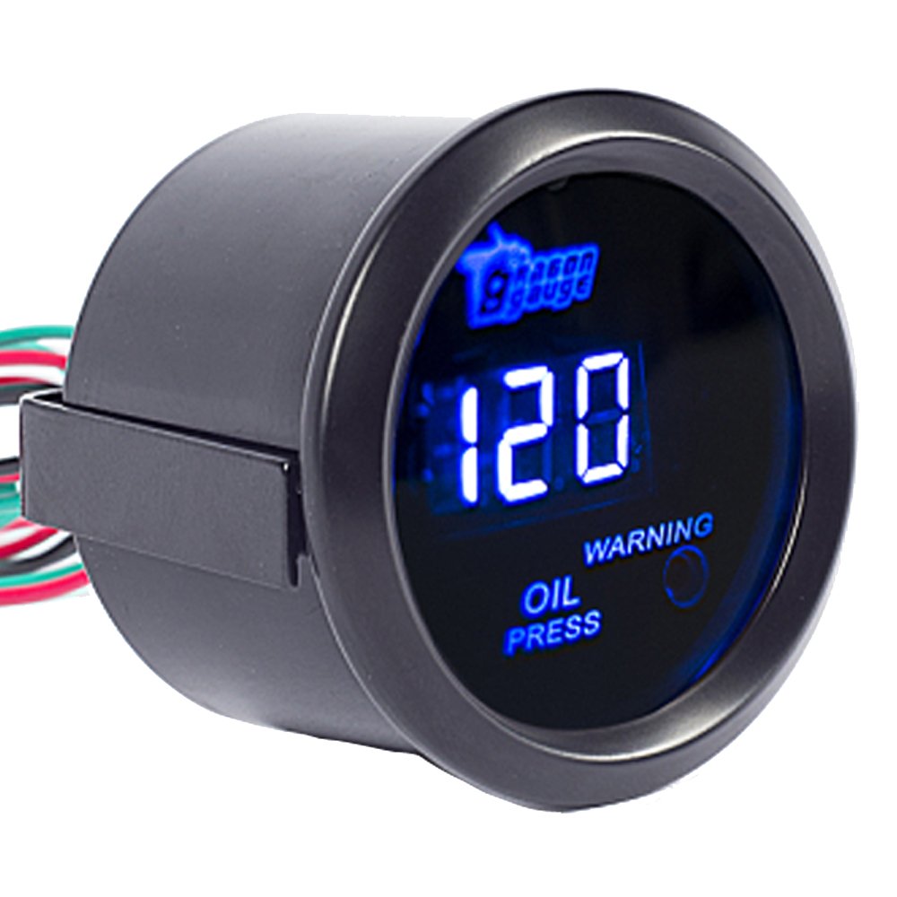52mm Black Digital LED Oil Pressure Gauge for Car & Auto - Blue Backlight - Accurate Engine Oil Pressure Monitoring for Performance & Racing Vehicles