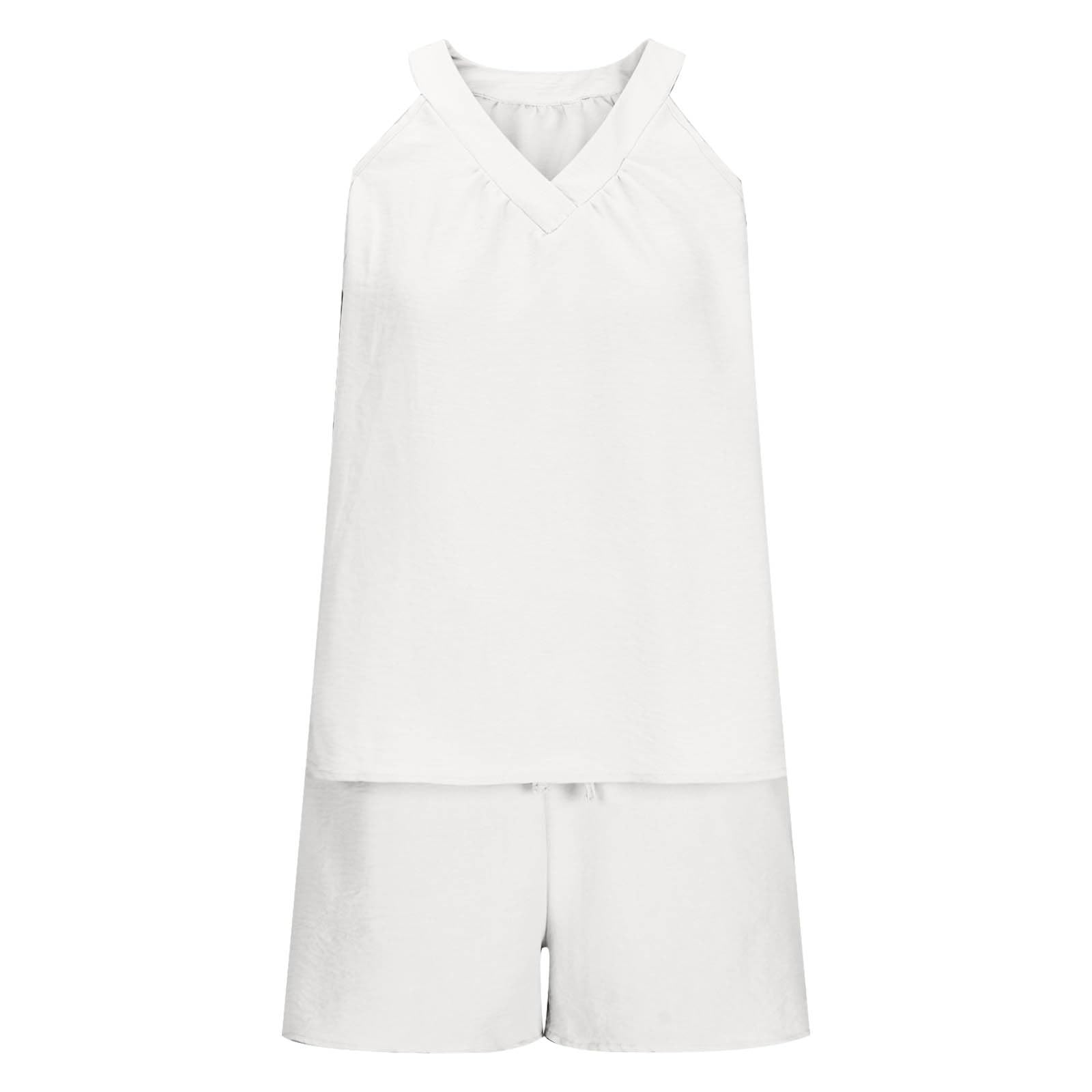 Women's Summer Pajama Set - Soft V-Neck Sleeveless Sleepwear with Pockets for Lounge & Travel