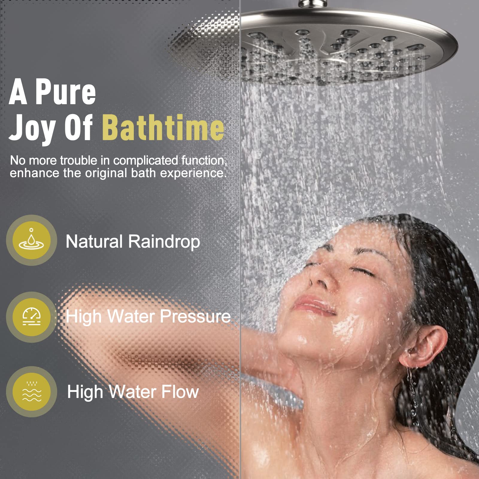 **SunCleanse 7-Setting Rainfall Shower System with Handheld Shower Head - Brushed Nickel Finish - Includes Rough-in Valve & Trim Kit - Perfect for Modern Bathroom & Spa-Like Experience**