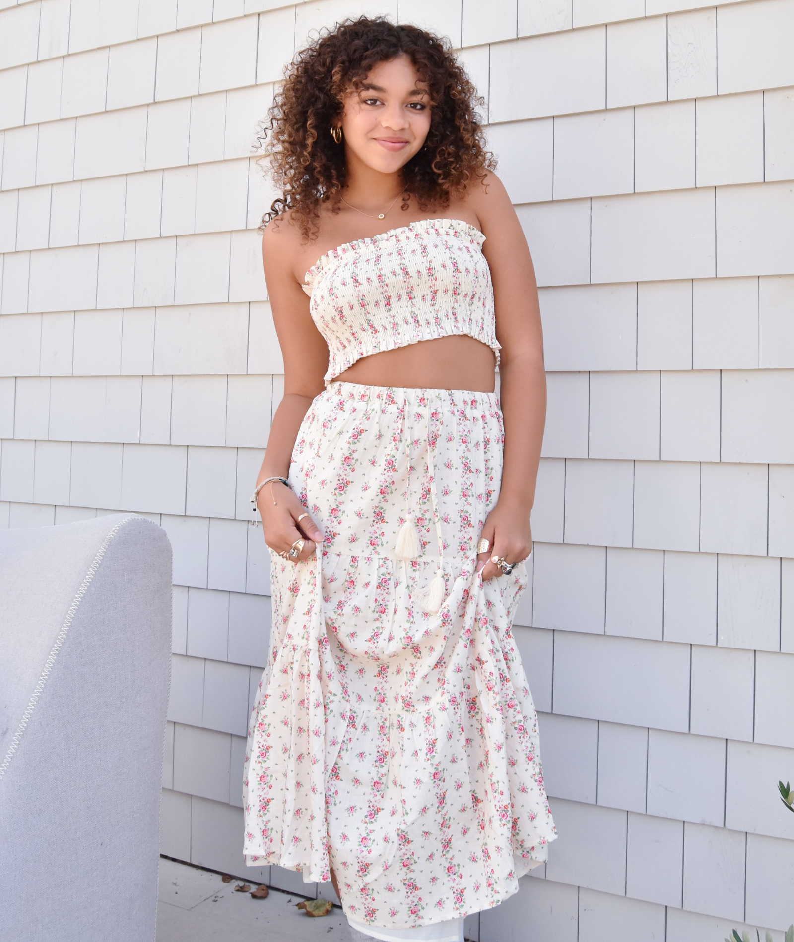 Katie J NYC Juniors Floral Tube Top - Shabby Chic Style for Women, Summer Beachwear, Music Festival Outfit, Boho Fashion