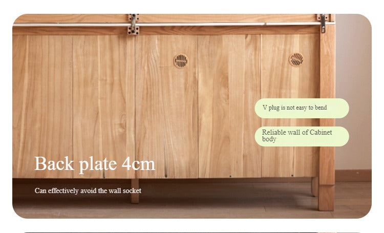 Premium Oak Solid Wood Perforated Rock Board Dining Sideboard - Rustic Kitchen Buffet Cabinet for Dining Room Storage & Display