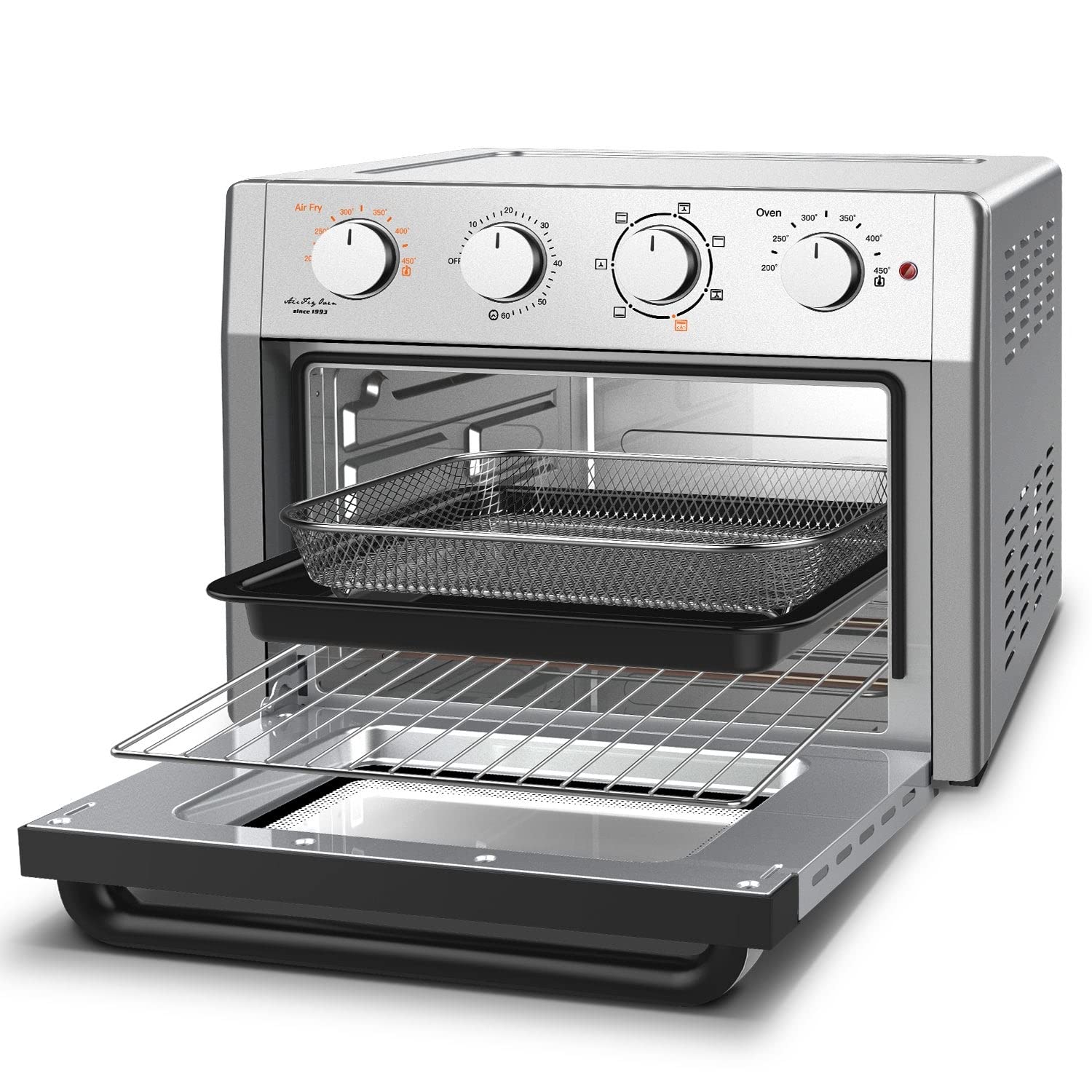 7-in-1 Air Fryer Toaster Oven Combo - 24QT Large Stainless Steel Convection Countertop Oven with Accessories - Perfect for Baking, Roasting, Air Frying & Family Cooking