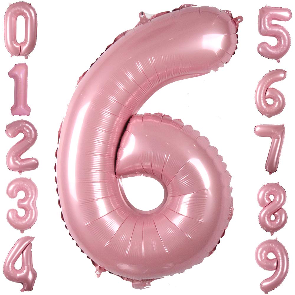 Tellpet Number 6 Balloon - 40 Inch Light Pink Birthday Party Decorations for Girls - Perfect for Birthday Parties, Baby Showers & Gender Reveal Celebrations