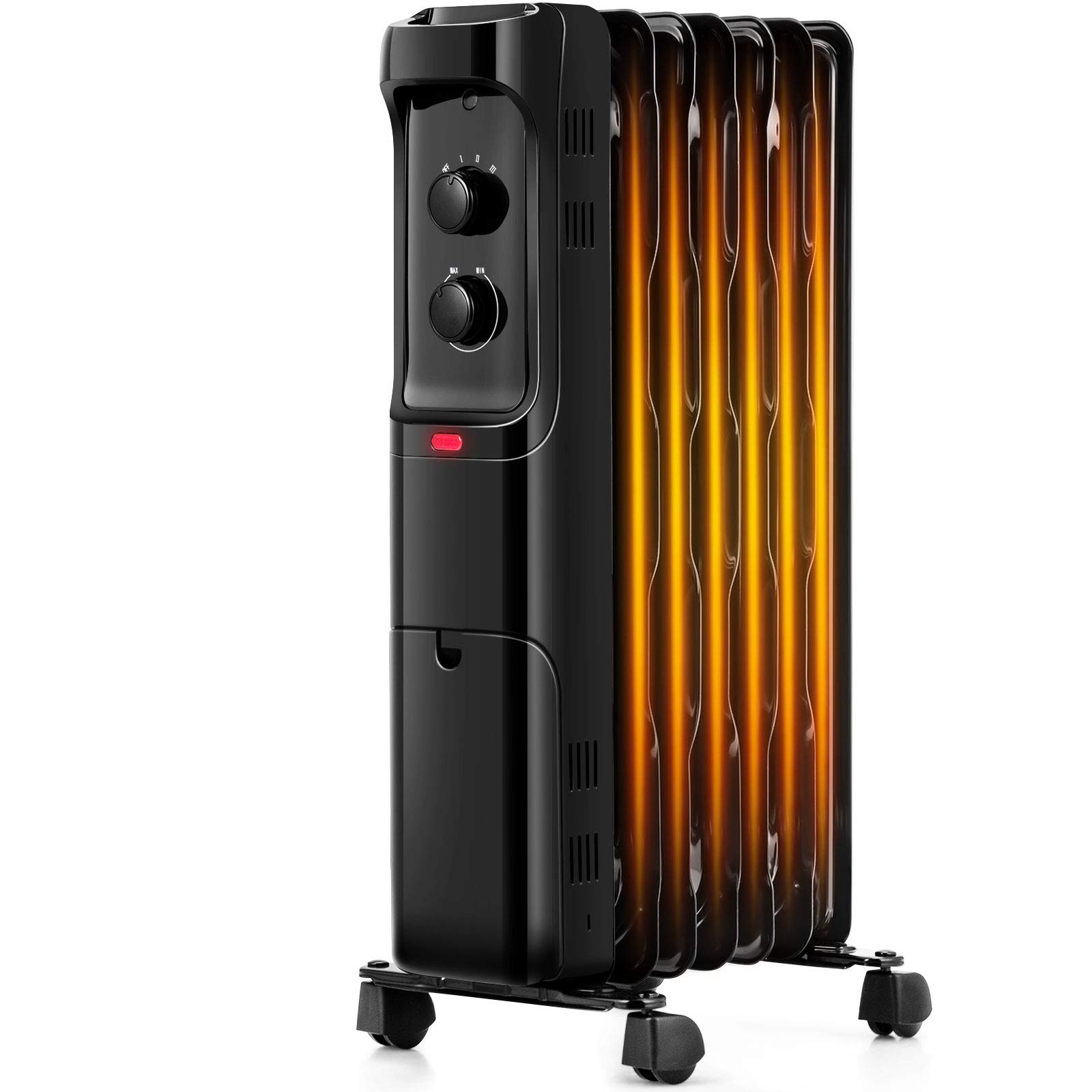 Tangkula 1500W Oil Filled Radiator Heater - 3 Heat Settings, Adjustable Thermostat, Tip-Over & Overheat Protection - Portable Electric Space Heater for Home, Office, Bedroom & Indoor Use - Energy Efficient Winter Heating Solution