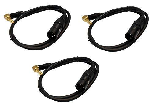 Audio2000'S ADC99001 3-Pack XLR Male to Gold-Plated 1/4-inch TS Right Angle Audio Cables - 3 Feet Professional Patch Cords for Studio Equipment, Live Sound & DJ Setup