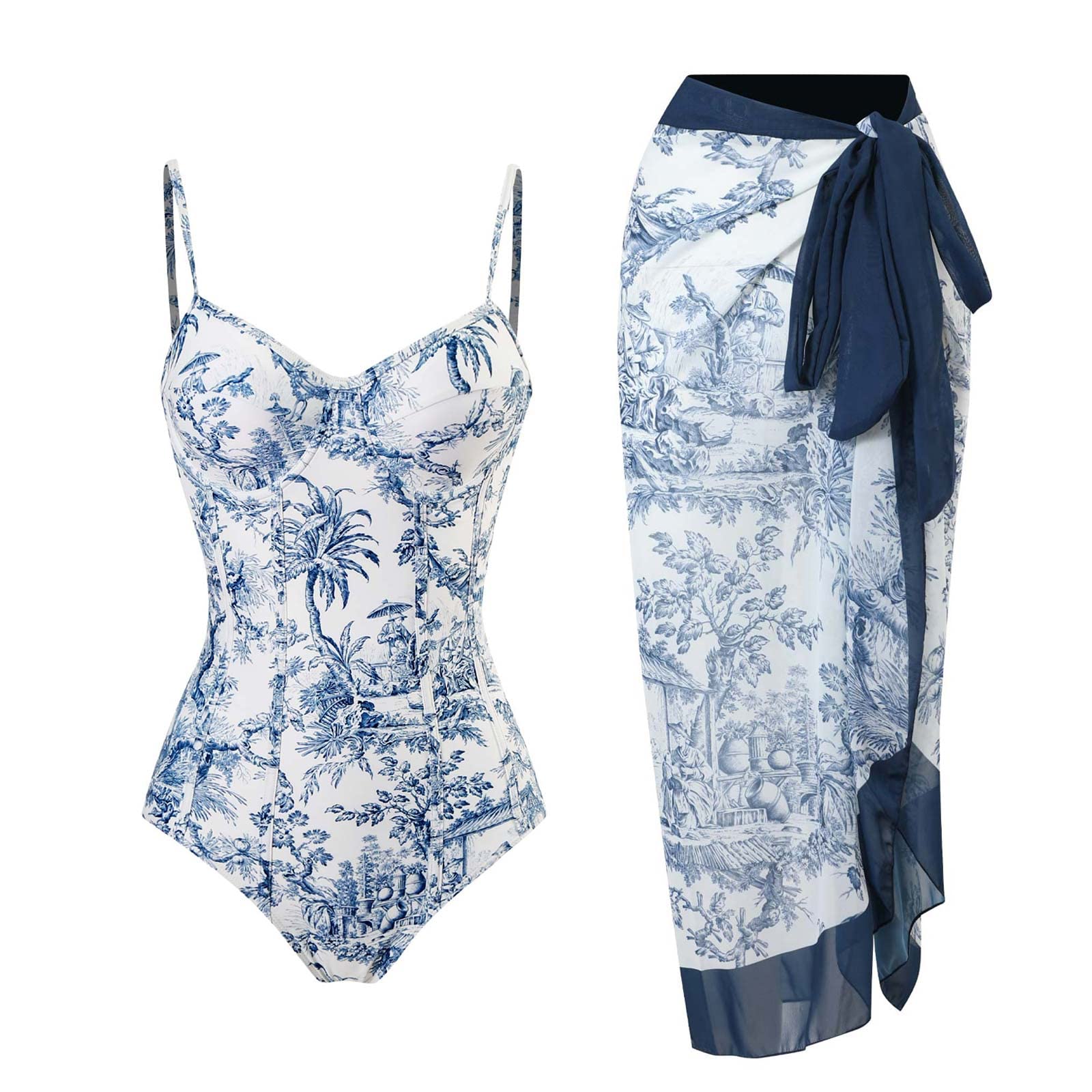 Women's One Piece Swimsuit - Abstract Floral Print, Square Neck & V Neck Design, Vacation Beachwear with Cover Up | Perfect for Pool Parties, Summer Getaways, and Tropical Vacations