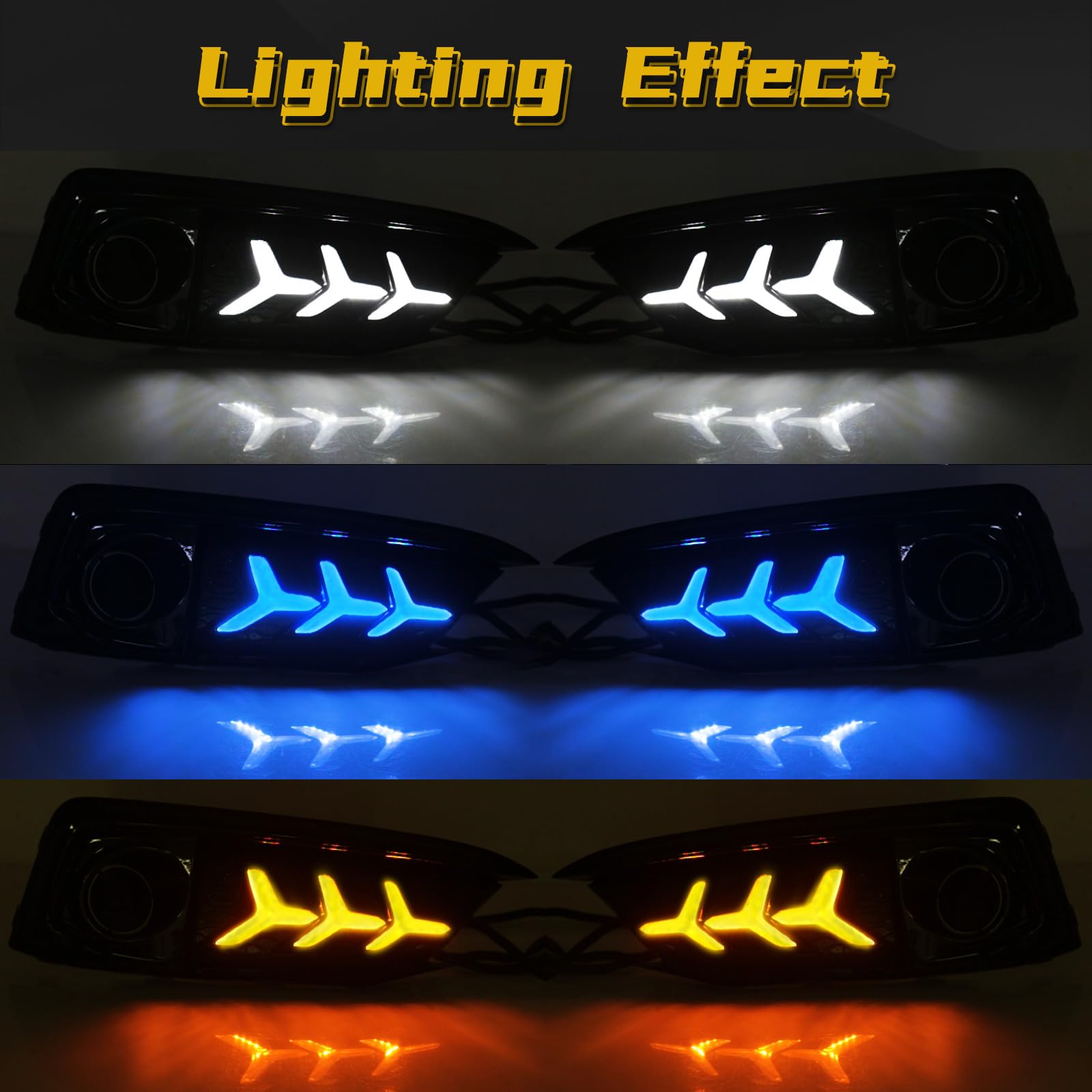 2019-2020 Honda Civic LED Daytime Running Lights (DRL) & Tri-Color Fog Lights Kit with Wiring Harness - Upgrade Front Lighting for Enhanced Visibility & Style