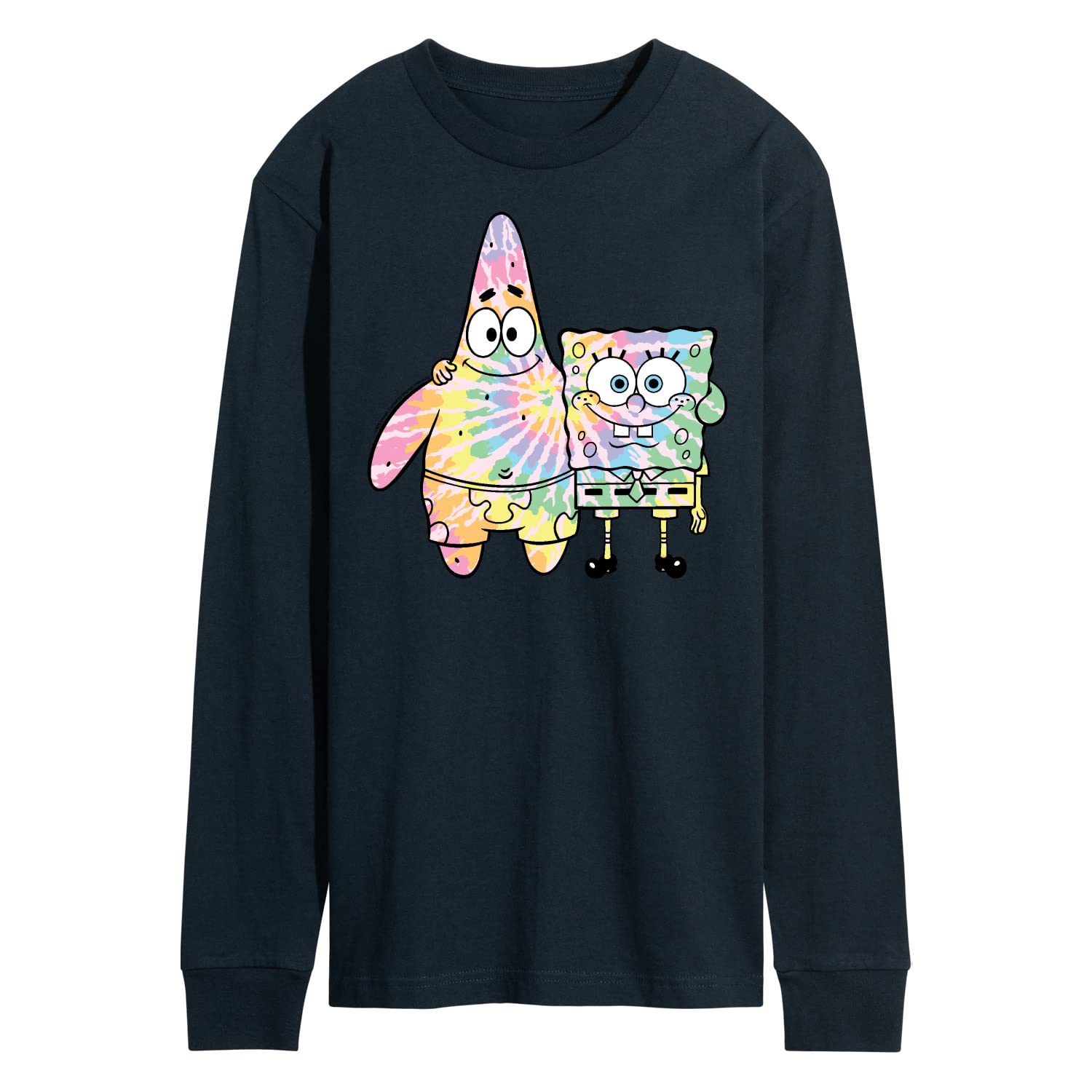 Spongebob & Patrick Tie Dye Men's Long Sleeve T-Shirt | HYBRID APPAREL | Cartoon Character Graphic Tee for Casual Wear & Fan Merchandise
