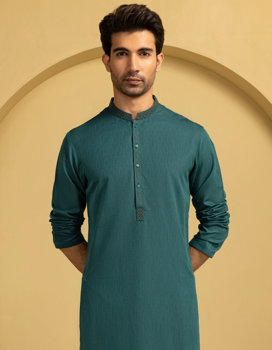 Blended Green Kurta by J. Junaid Jamshed - Stylish Pakistani Traditional Dress for Women, Perfect for Eid, Weddings & Special Occasions