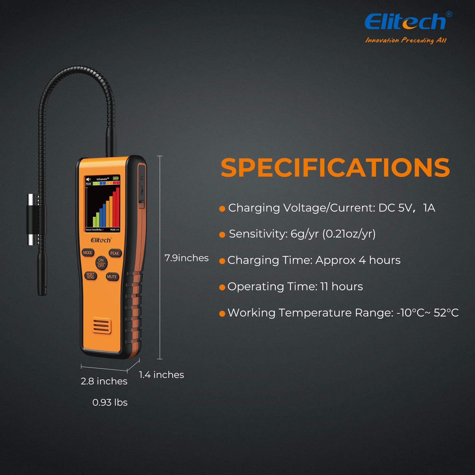 Elitech Inframate C Infrared R-744 Refrigerant Leak Detector - High Accuracy CO2 Leakage Tester for HVAC, Automotive & Industrial Use | Carbon Dioxide Gas Detection Tool for Refrigeration Systems