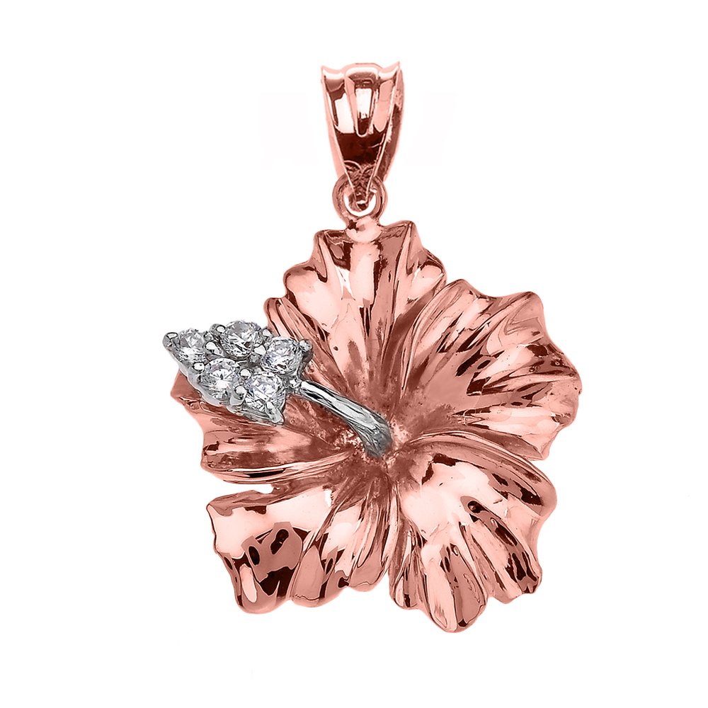 14K Rose Gold Caribbean Hibiscus Diamond Pendant Necklace for Women - Elegant Floral Jewelry Gift for Birthday, Anniversary & Special Occasions