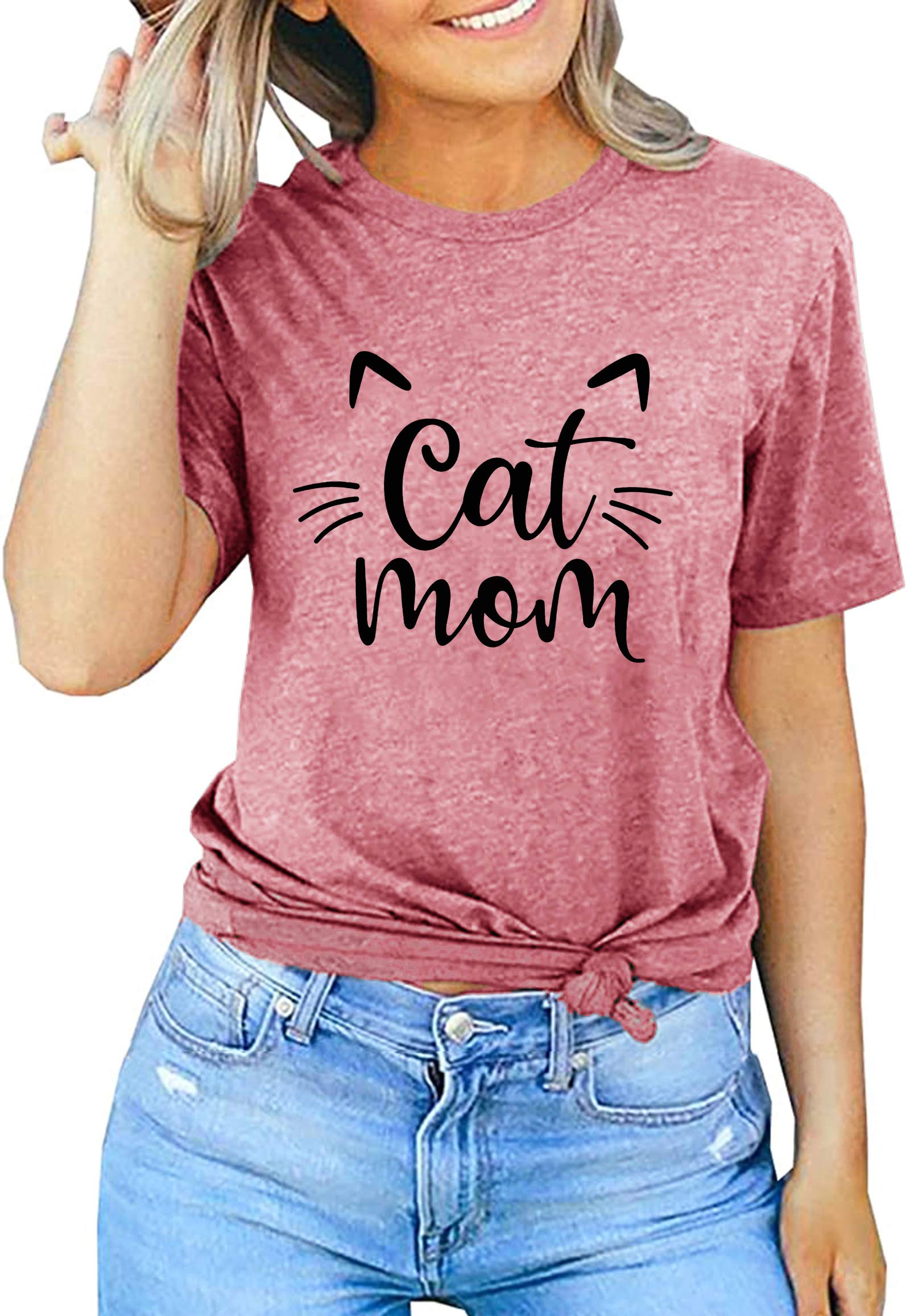 Funny Cat Mom T-Shirts for Women - Cute Cat Mama Graphic Tees - Perfect Pet Lover Gifts - Ideal for Casual Wear, Cat Cafes & Pajama Parties