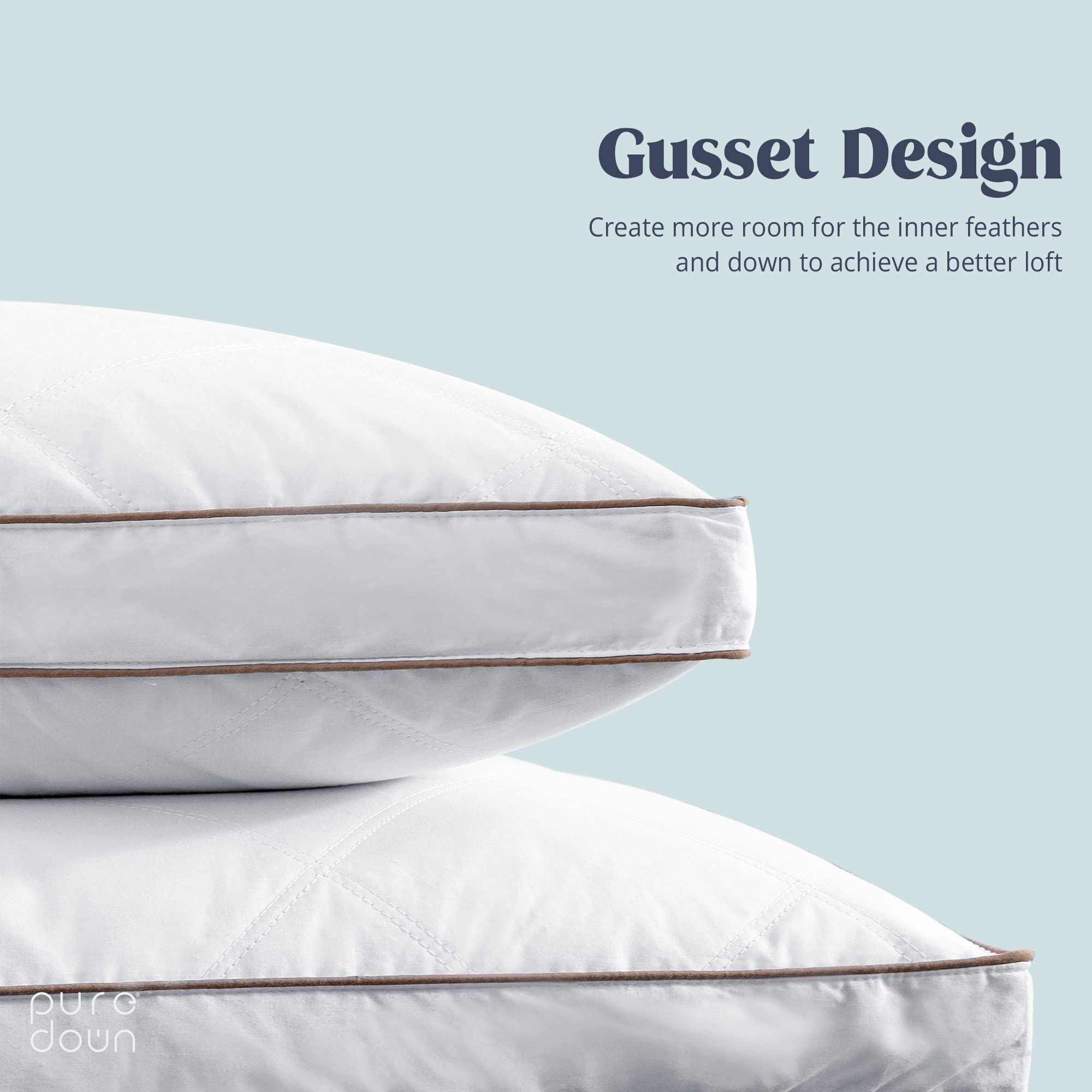 Premium Puredown Goose Feather & Down Pillow Set of 2 - King Size Gusseted Hotel Collection Bed Pillows for Side, Back & Stomach Sleepers - Luxury Comfort for Home & Travel Use