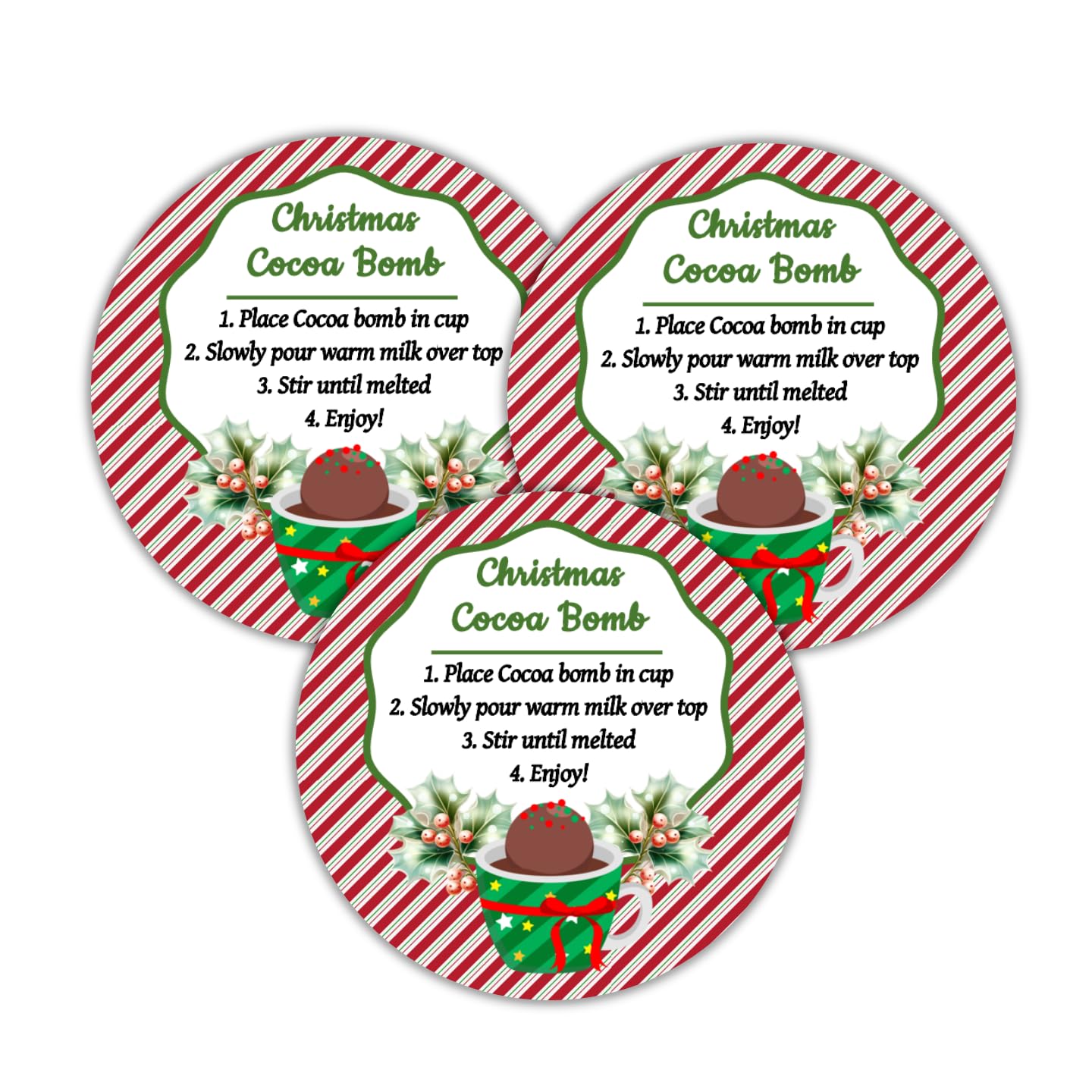 Christmas Hot Chocolate Cocoa Bomb Stickers - Peel & Stick Labels for Holiday Treats