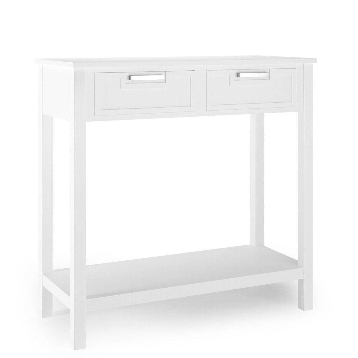 White Entryway Console Table with 2 Storage Drawers & Anti-Tip Design - Hallway Accent Table for Living Room, Bedroom - Perfect for Keys, Phones, Photos & Decor