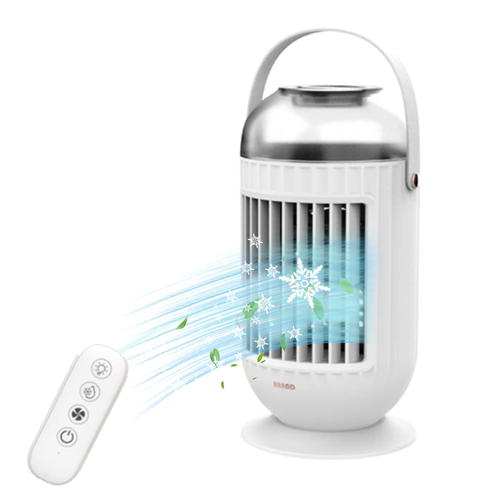 Micrael Portable 3-in-1 Air Cooler Fan with Remote Control - Evaporative Cooling, Humidifier & Night Light - Desktop Air Conditioner for Room, Office, Tent - Perfect for Summer, Bedroom Cooling & Outdoor Camping