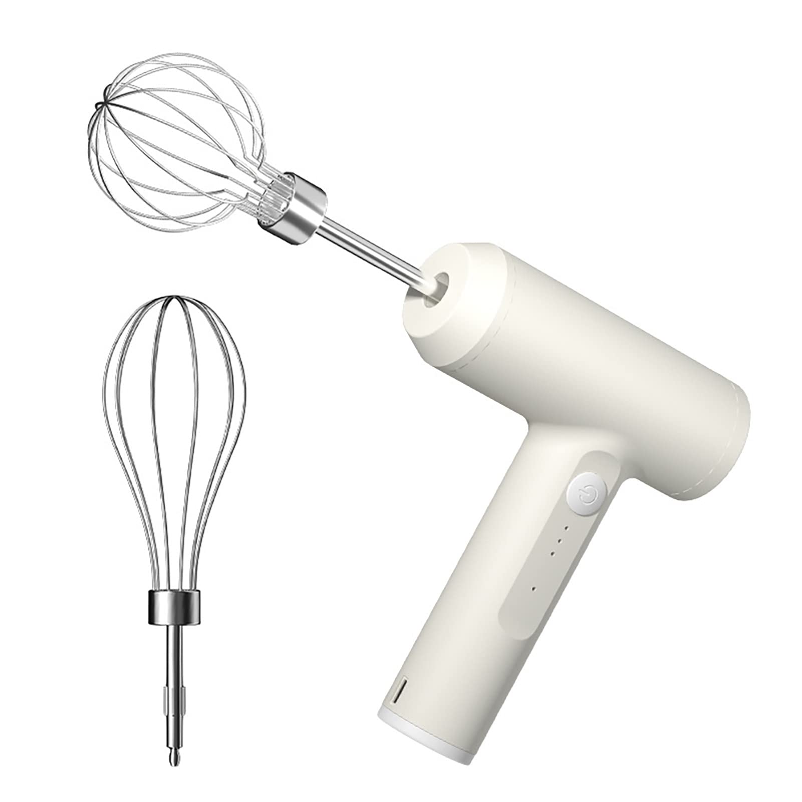 Portable Cordless Electric Hand Mixer - 3-Speed Rechargeable Egg Beater & Milk Frother for Baking, Hot Chocolate, Coffee - White Kitchen Mixer for Home & Commercial Use