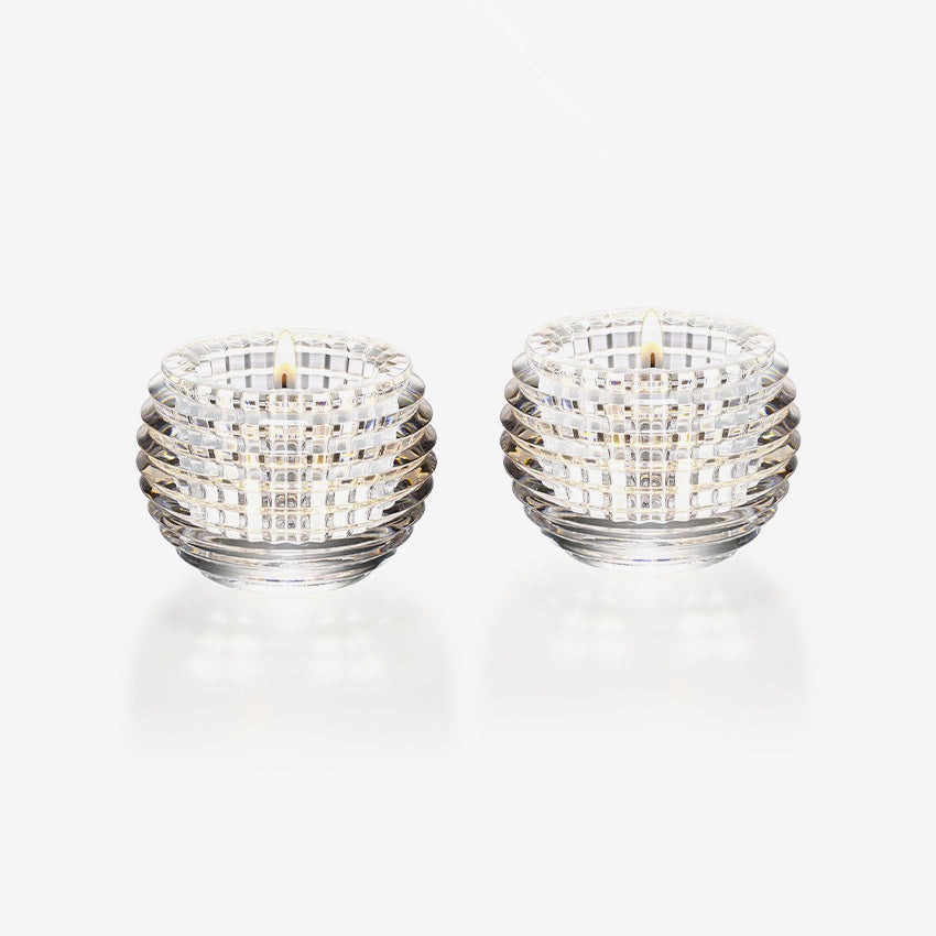 Baccarat Crystal Eye Photophore Light Set of 2 - Elegant Tabletop Decor for Home, Wedding & Luxury Events