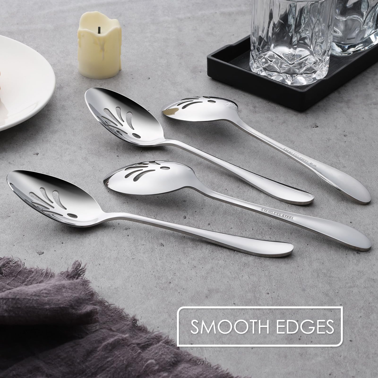 Premium Stainless Steel Slotted Serving Spoons Set - 4-Piece Heavy Duty Tablespoons for Buffet, Catering, Restaurant & Home Kitchen Use - Dishwasher Safe Metal Serving Utensils for Parties, Events & Daily Dining