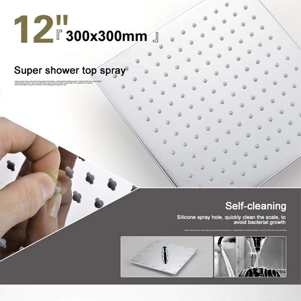 30cm Square Wall-Mounted Thermostatic Shower Set - Copper Shower Faucet with Booster Top Spray - 3 Mode Shower System (Fixed Showerheads) - Perfect for Modern Bathroom & Spa Experience