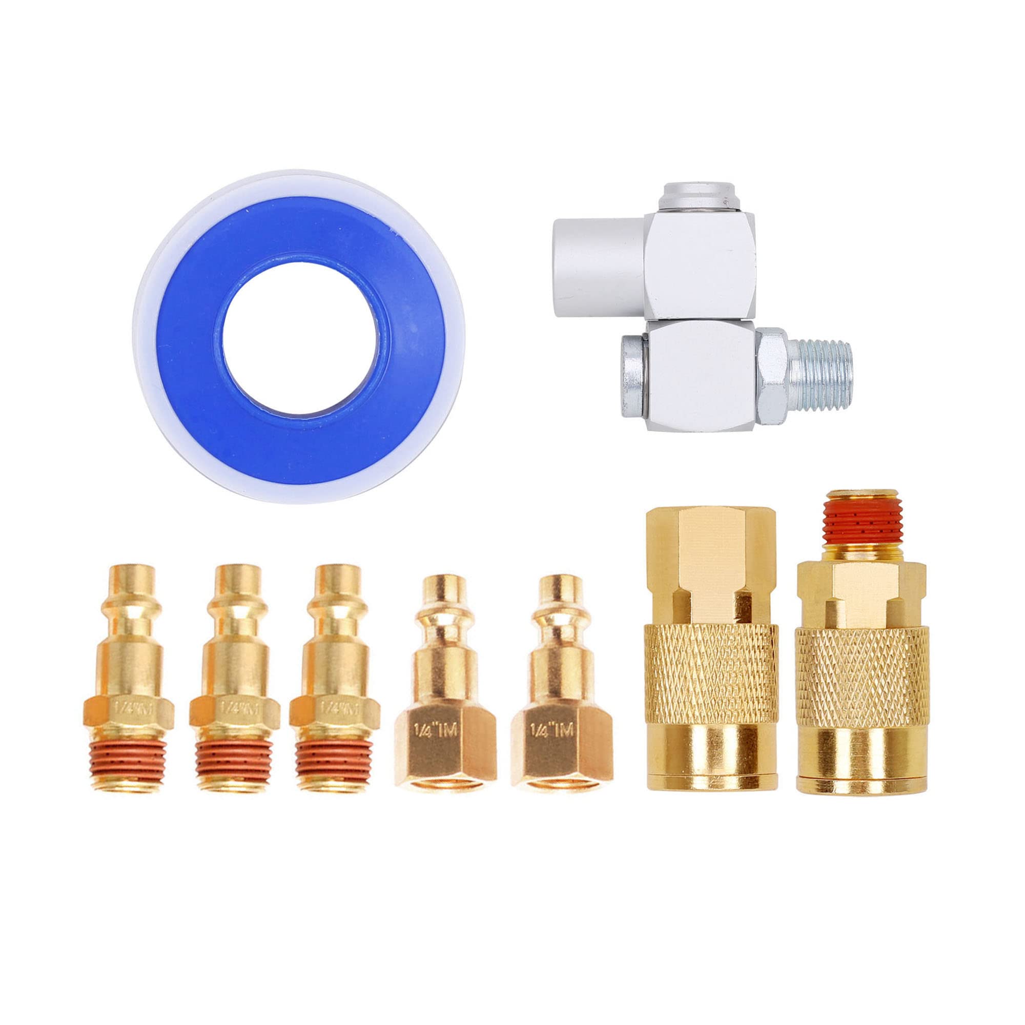 3/8 Inch x 10 ft Hybrid Whip Air Compressor Hose Kit - 10-Piece Accessories Set with 1/4