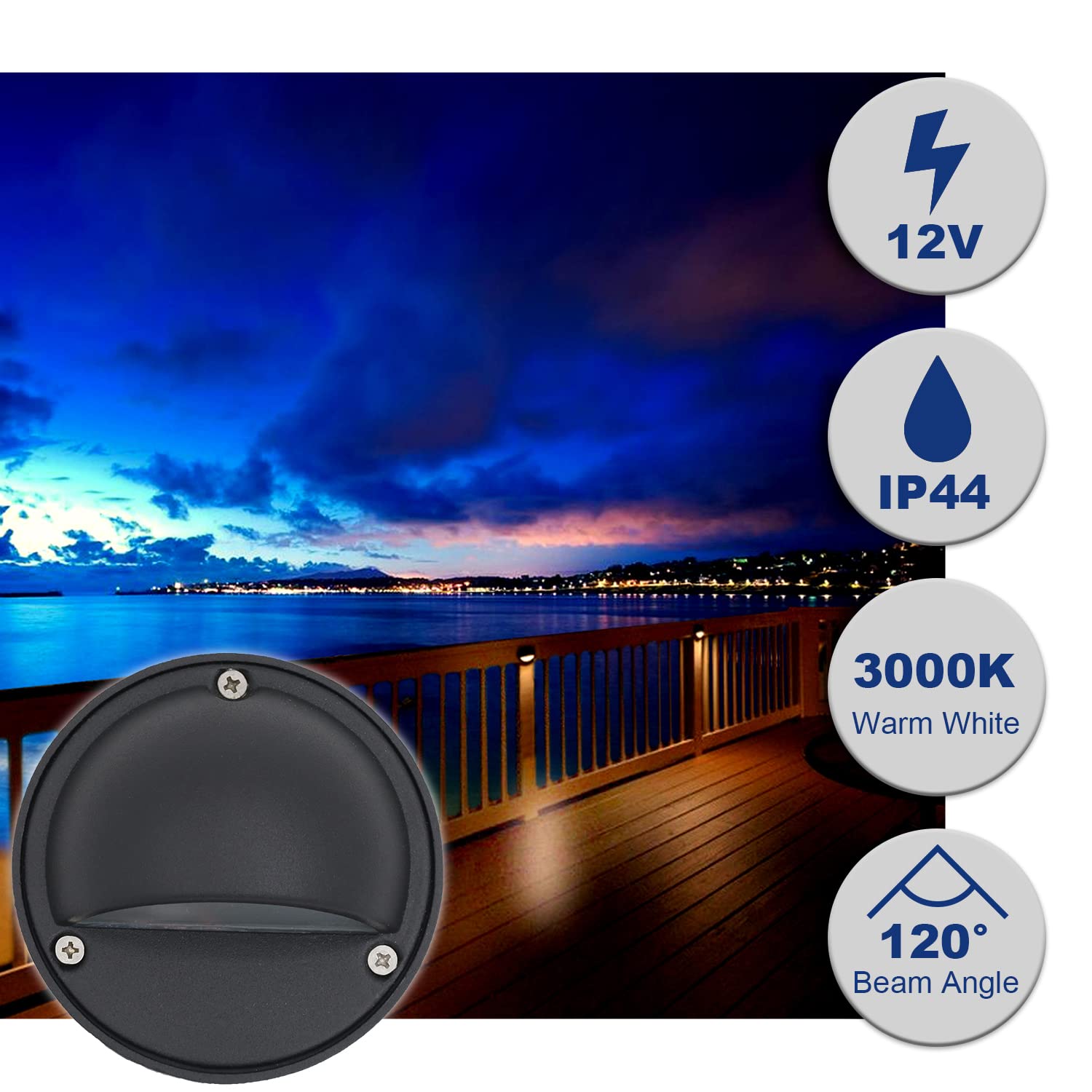 2W LED Deck Lights - Low Voltage Outdoor Landscape Lighting with Replaceable G4 LED Bulb (3000K Warm White, Aluminum Housing, Black) - Pack of 10 for Steps, Pathway, Walkway, Deck, Yard, Garden, Patio and Pool Area Lighting