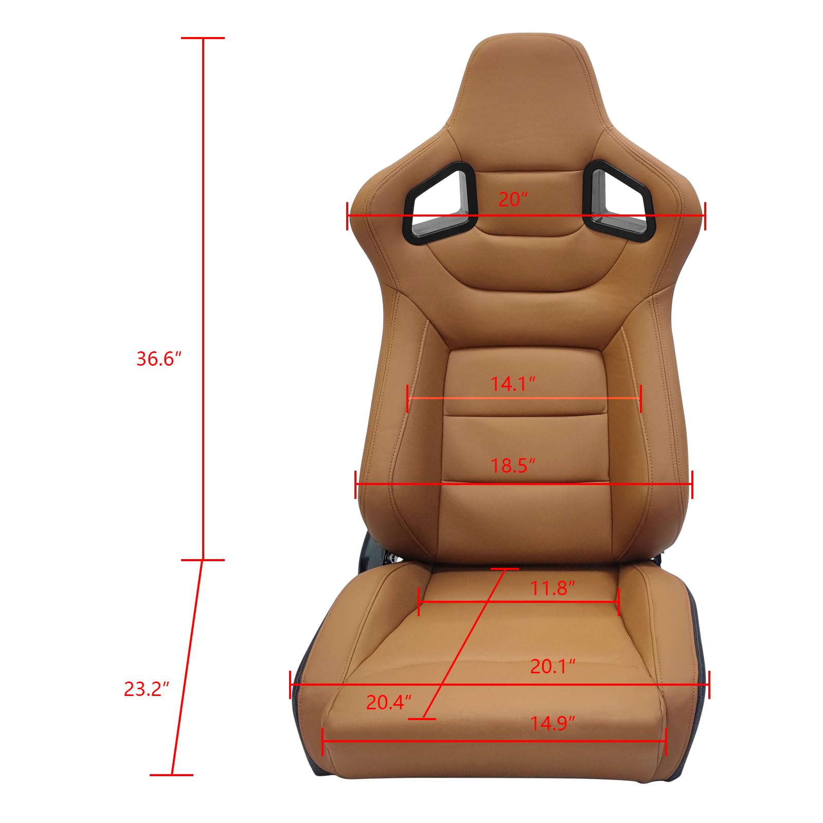 IKON MOTORSPORTS Universal Racing Seats - Pair with Dual Sliders, Reclinable Brown PU Leather with Carbon Fiber Look & Sport Stitching - 1 Pair Driver & Passenger Bucket Seats (Flat Style) - Perfect for Sports Cars, Drifting & Racing Enthusiasts
