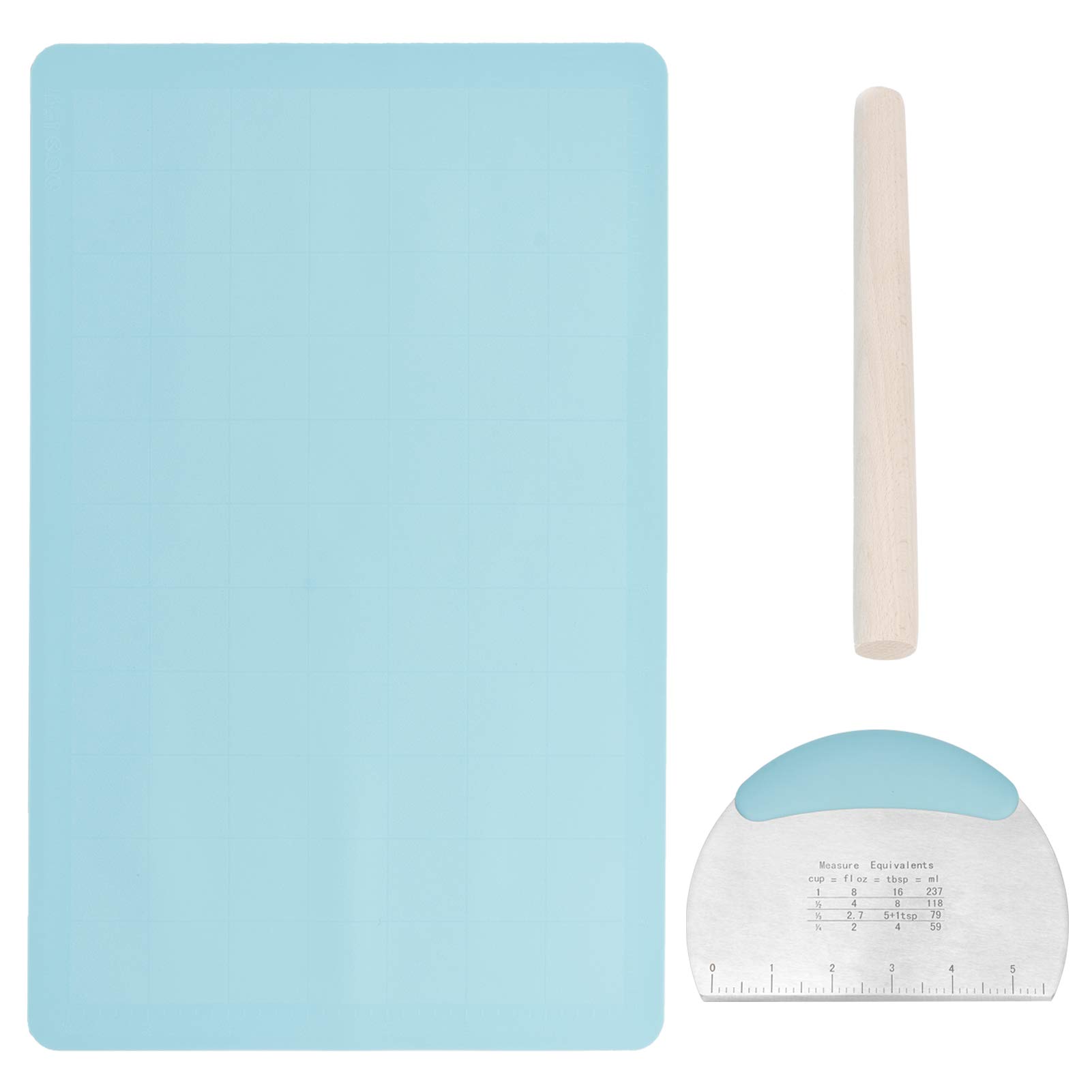3pcs Food Grade Silicone Kneading Dough Set - Non-Stick Dough Mat, Scraper & Rolling Pin with Measurement Scale - Perfect for Baking Bread, Cookies & Pastries at Home