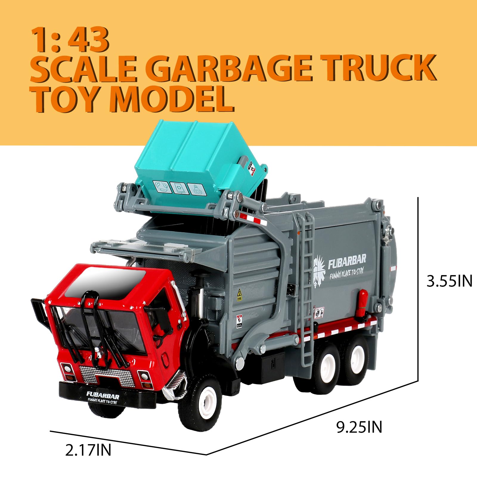 1:43 Scale Metal Diecast Alloy Garbage Truck Toy - Recycling Waste Transport Vehicle Model for Kids Ages 3-6 (Gray) | Realistic Trash Collection Play, Educational Pretend Play, Birthday Gift Idea