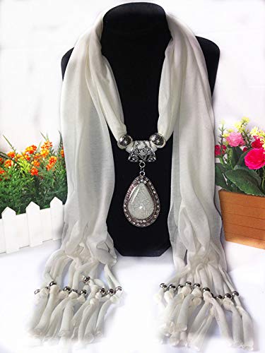 Elegant Women's Scarf with Waterdrop Pendant Necklace - Printed Polyester Shawl Wrap for Winter Fashion, Gift Giving & Special Occasions (SC0016)