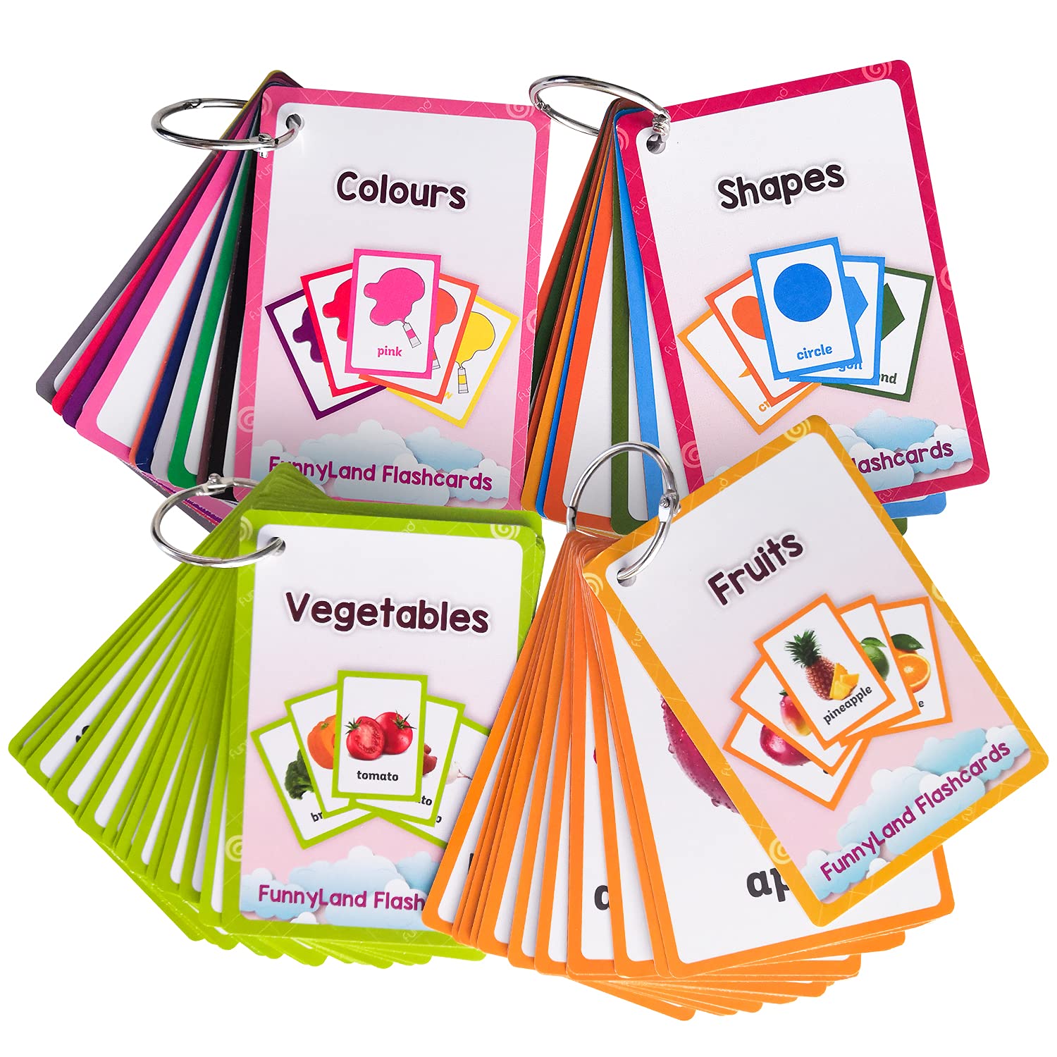Richardy Educational Flash Cards Set - Colors, Shapes, Fruits & Vegetables | English Learning Pocket Cards for Toddlers & Preschool Kids | Perfect for Early Childhood Education & Gift Giving