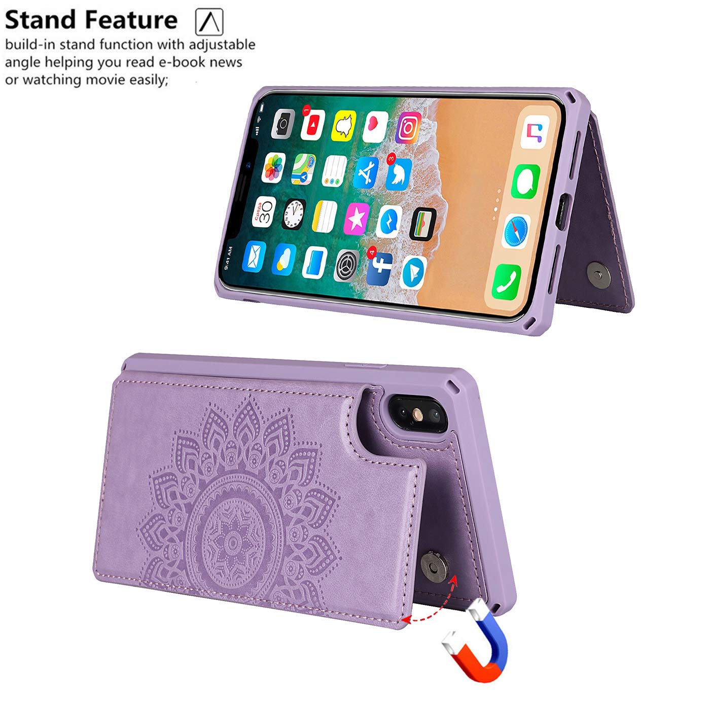 RFID Blocking PU Leather Wallet Case for iPhone X/Xs/10/10S 5.8