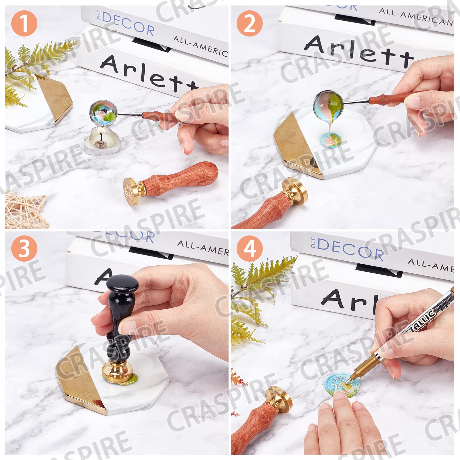 CRASPIRE 30mm Fern Leaf Wax Seal Stamp Set - Botanical Brass Sealing Head with Vintage Wooden Handle for Envelopes, Letters, Invitations | Perfect for Wedding, Birthday Cards & DIY Crafts (Gift Wrapping, Scrapbooking, Calligraphy Projects)