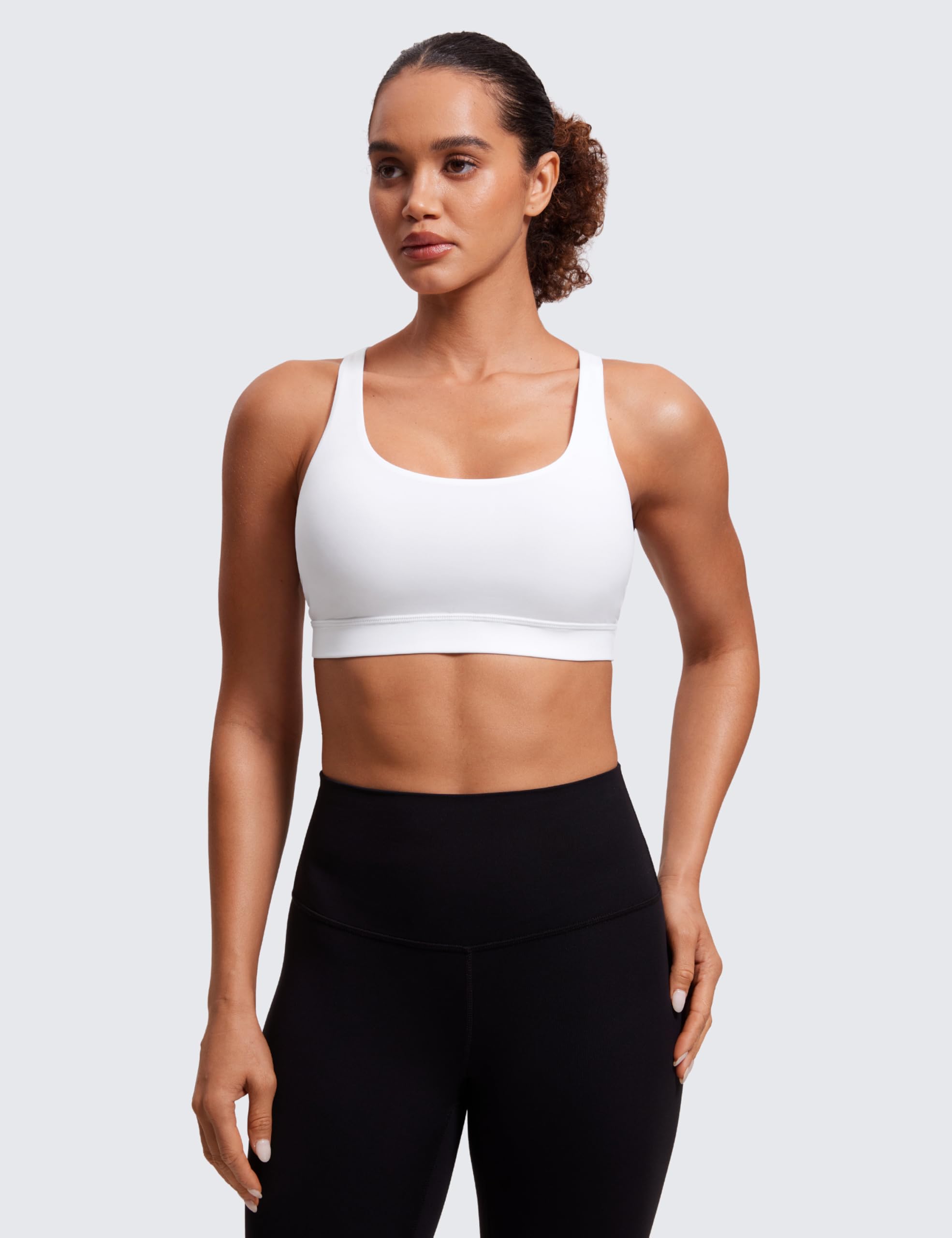 CRZ YOGA Women's Wire-Free Sports Bra Cross Back Spaghetti Strap Removable Pads Yoga Crop Top - Perfect for Yoga, Gym, Running & Everyday Comfort