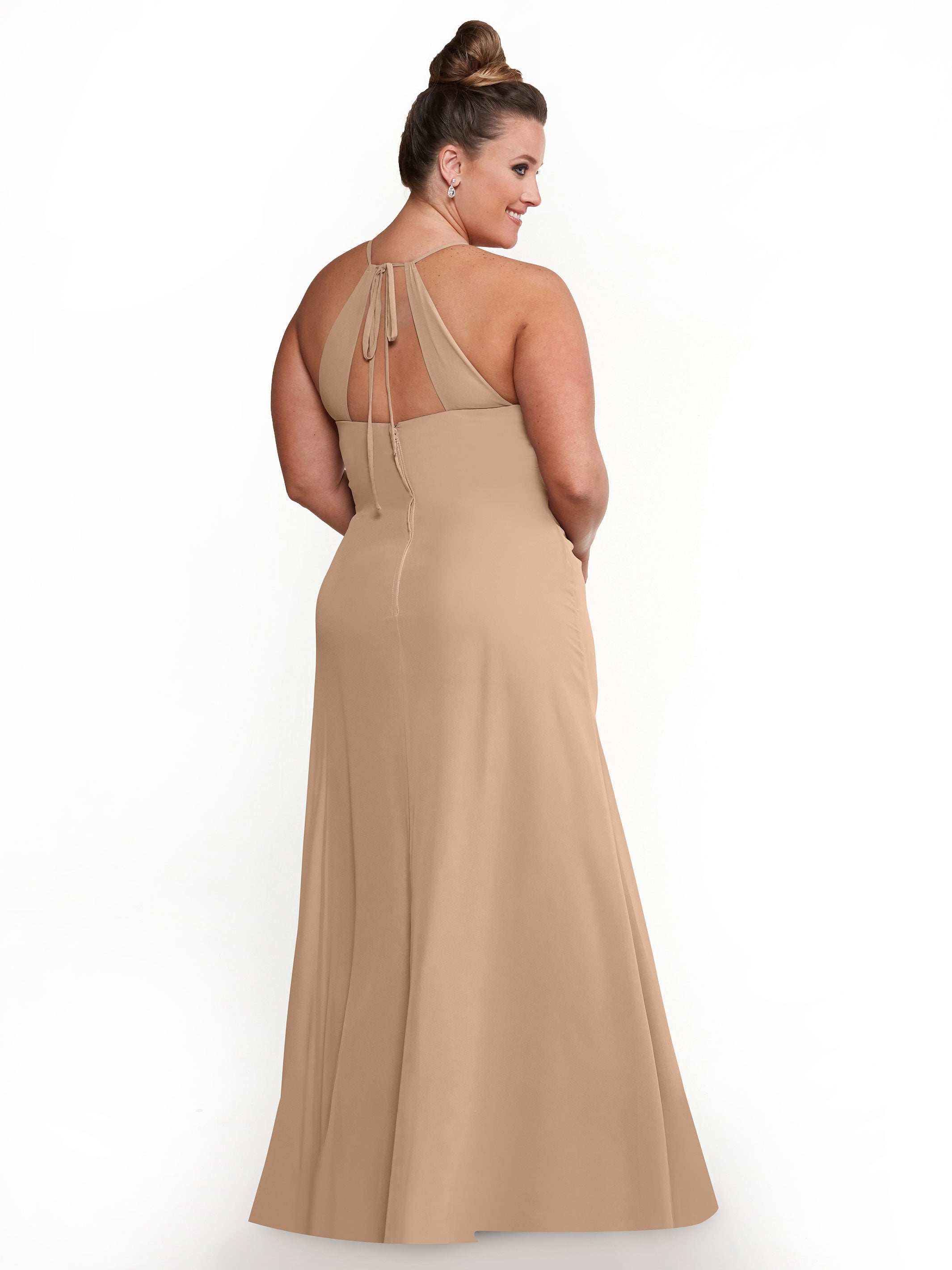 Elegant A-Line Chiffon Bridesmaid Dress with Keyhole Halter Neckline - Perfect for Weddings, Formal Events & Special Occasions