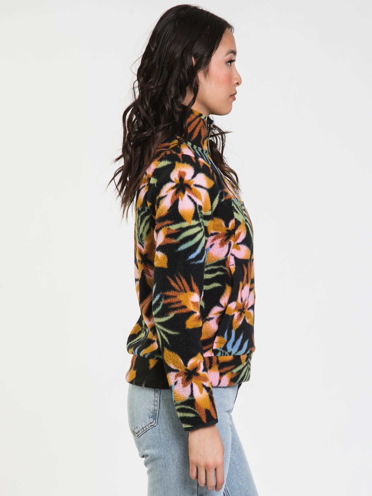 BILLABONG BOUNDARY MOCK 1/2 ZIP PULLOVER - ALL OVER FLOWER PRINT - WOMEN'S LIGHTWEIGHT FLEECE TOP - CLEARANCE SALE - Perfect for Hiking, Yoga & Casual Wear